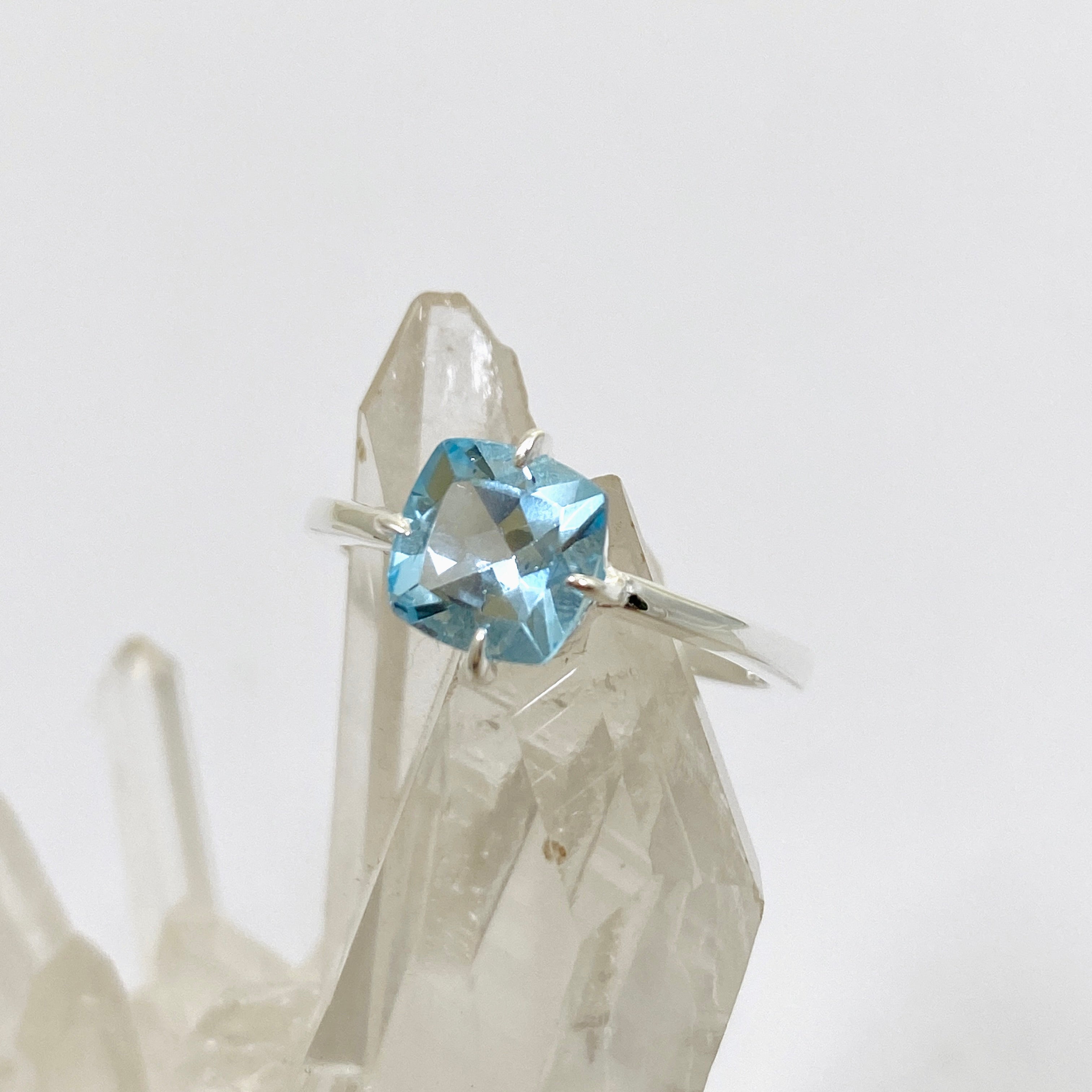 Blue Topaz Faceted Square Solitaire Ring R4806 - Elegant Sterling Silver Jewelry for Women, Perfect for Engagement, Anniversary & Special Occasions