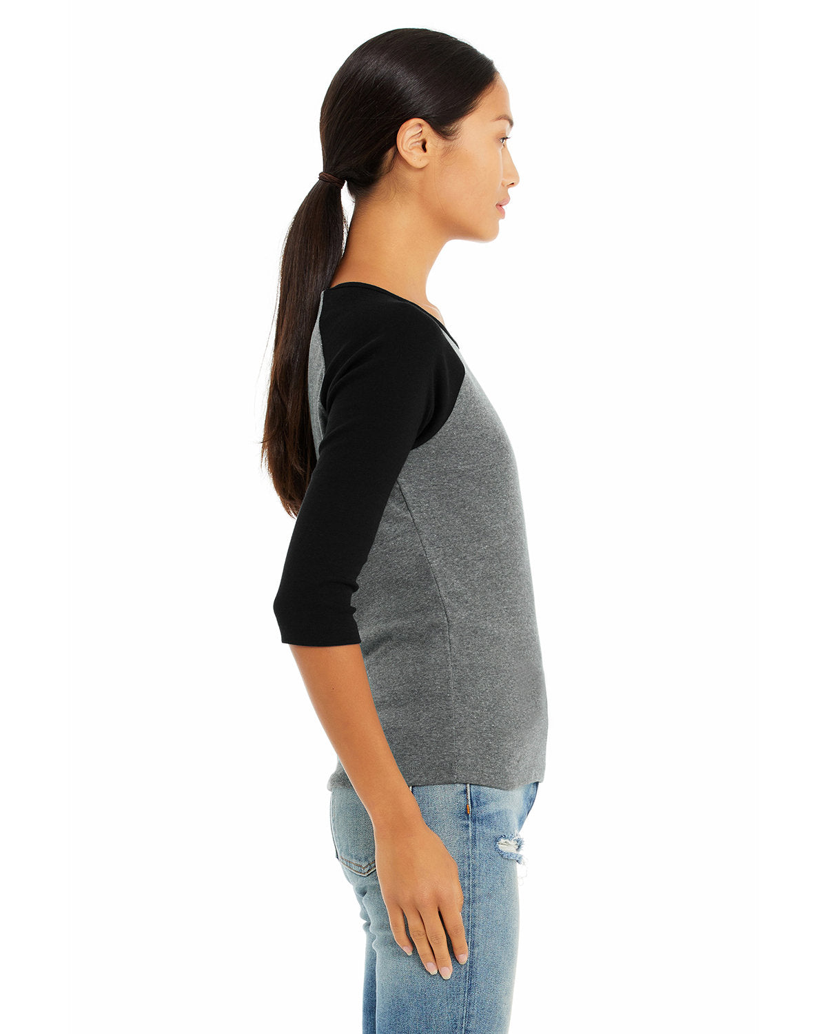 Bella + Canvas B2000 Women's 3/4 Sleeve Baby Rib Contrast Raglan T-Shirt - Soft & Comfortable Casual Tee for Everyday Wear, Workout, and Layering