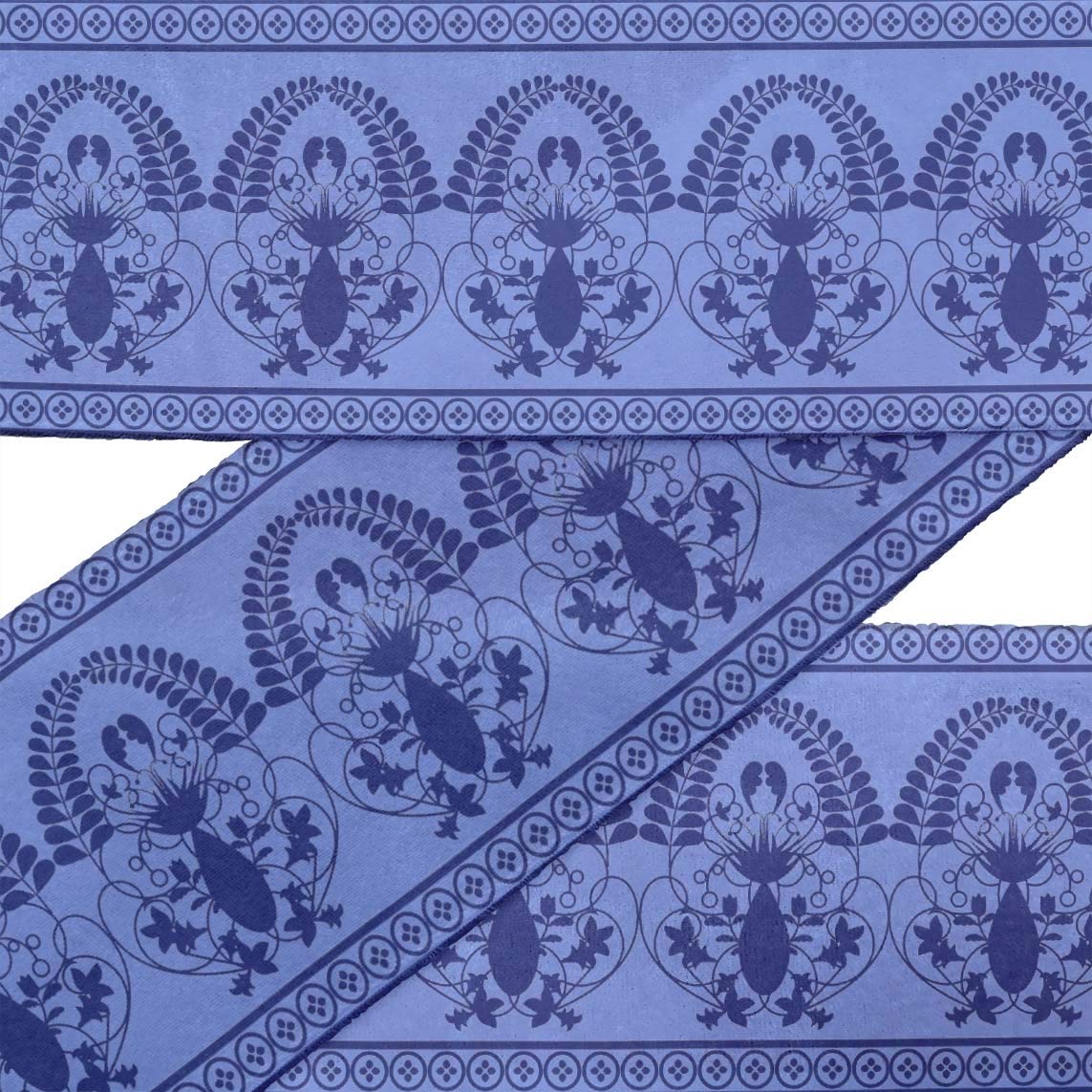 Blue Leaves & Floral Printed Dupion Fabric Ribbon Trim - 9 Yards, 3 Inches Wide for DIY Crafts, Sewing Projects, Dressmaking & Home Decor Accessories | IndianBeautifulArt IBA