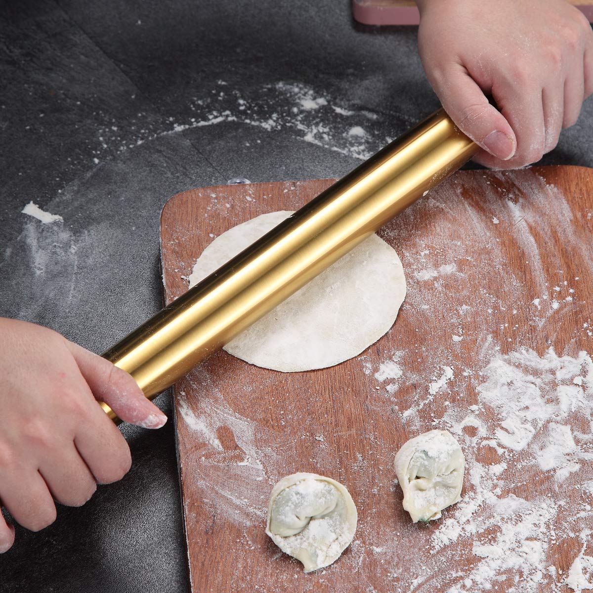 Berglander 16.7 Inch Gold Titanium Plated Stainless Steel Rolling Pin - Professional Baking Tool for Pizza, Dough, Pie & Cookies | Perfect Kitchen Gift for Bakers | Ideal for Home Baking, Pastry Making & Holiday Cooking