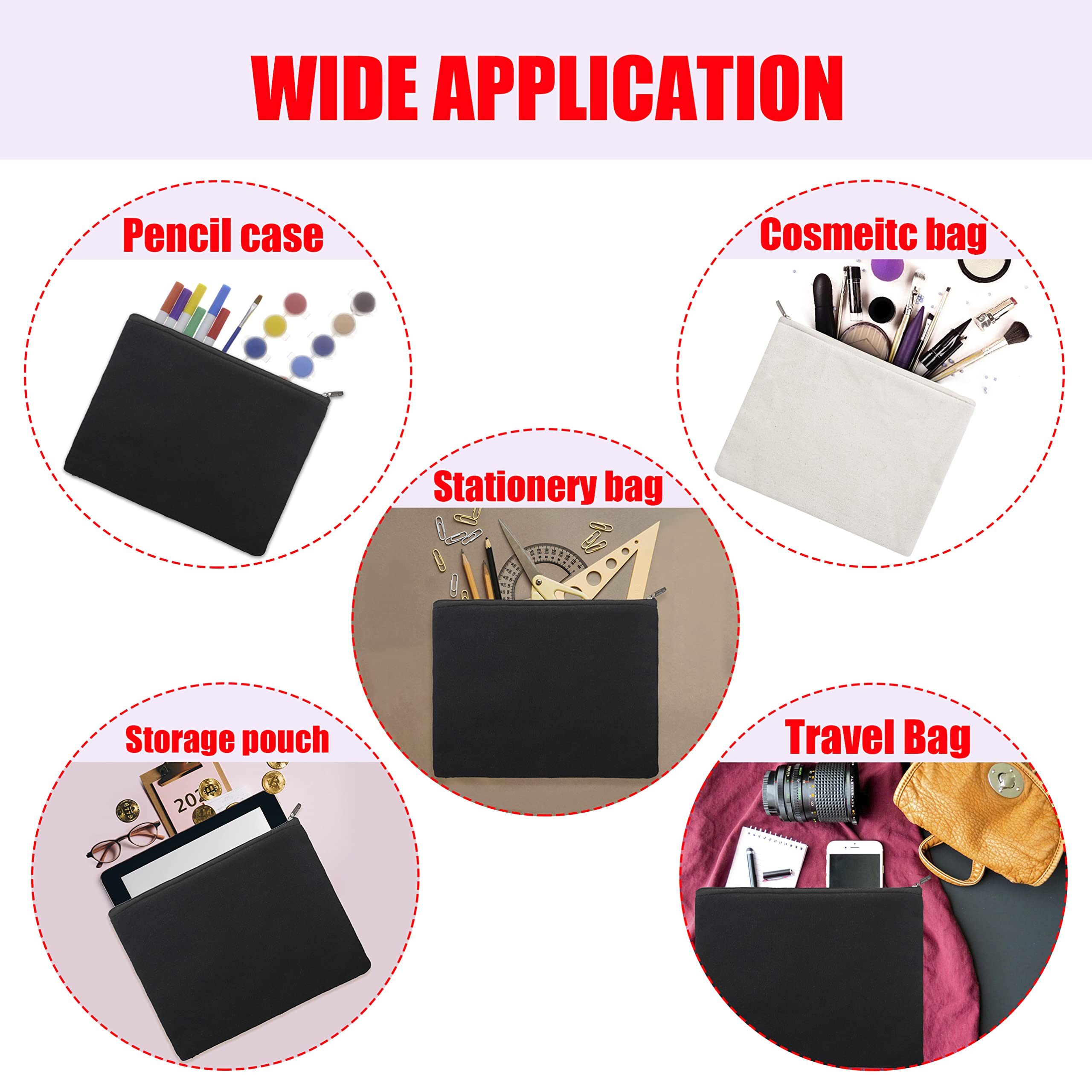 Aspire 6-Pack Black Zippered Cosmetic Bags - Waterproof Travel Toiletry Organizer (8x6 Inch) for Makeup, Jewelry & Essentials - Perfect for Vacation, Gym & Daily Use