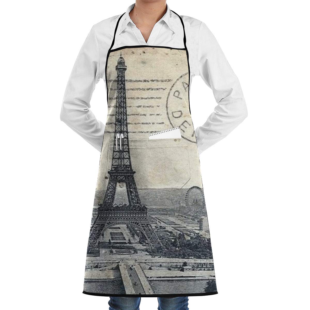 Eiffel Tower Waiter Apron - Black Kitchen Cooking Crafting Apron with Pocket for Men & Women - Ideal for Restaurant, Home, and Outdoor BBQ Use