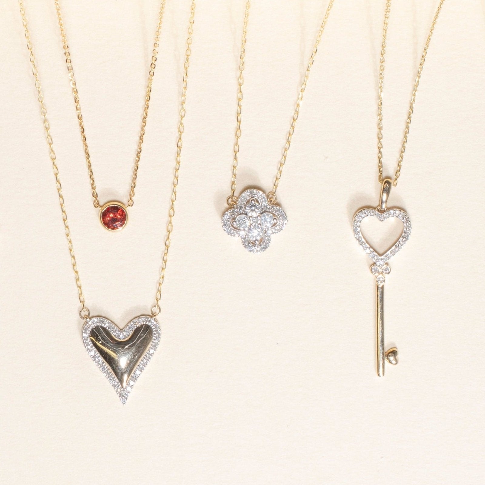 10k Yellow Gold Heart & Key Diamond Pendant Necklace - Romantic Gift for Her, Anniversary, Valentine's Day Jewelry