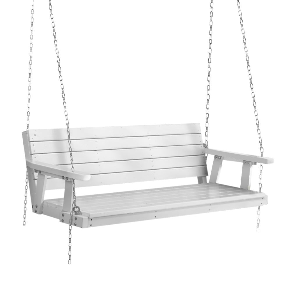 Gardeon 3-Seater Porch Swing Chair with Chain - Outdoor Wooden Swing Bench in White - Perfect for Patio, Garden, and Backyard Relaxation