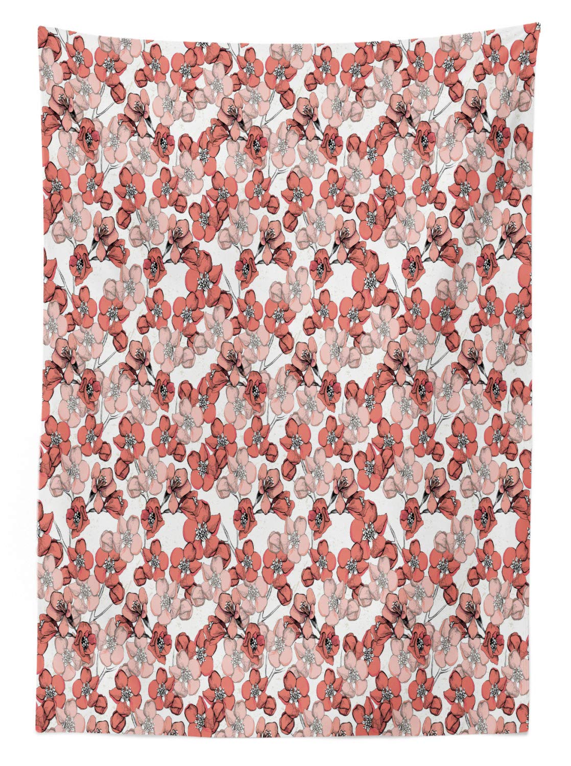 Ambesonne Cherry Blossom Outdoor Tablecloth - Floral Japanese Nature Design, Hand Drawn Spring Style, Washable Picnic Table Cover 58