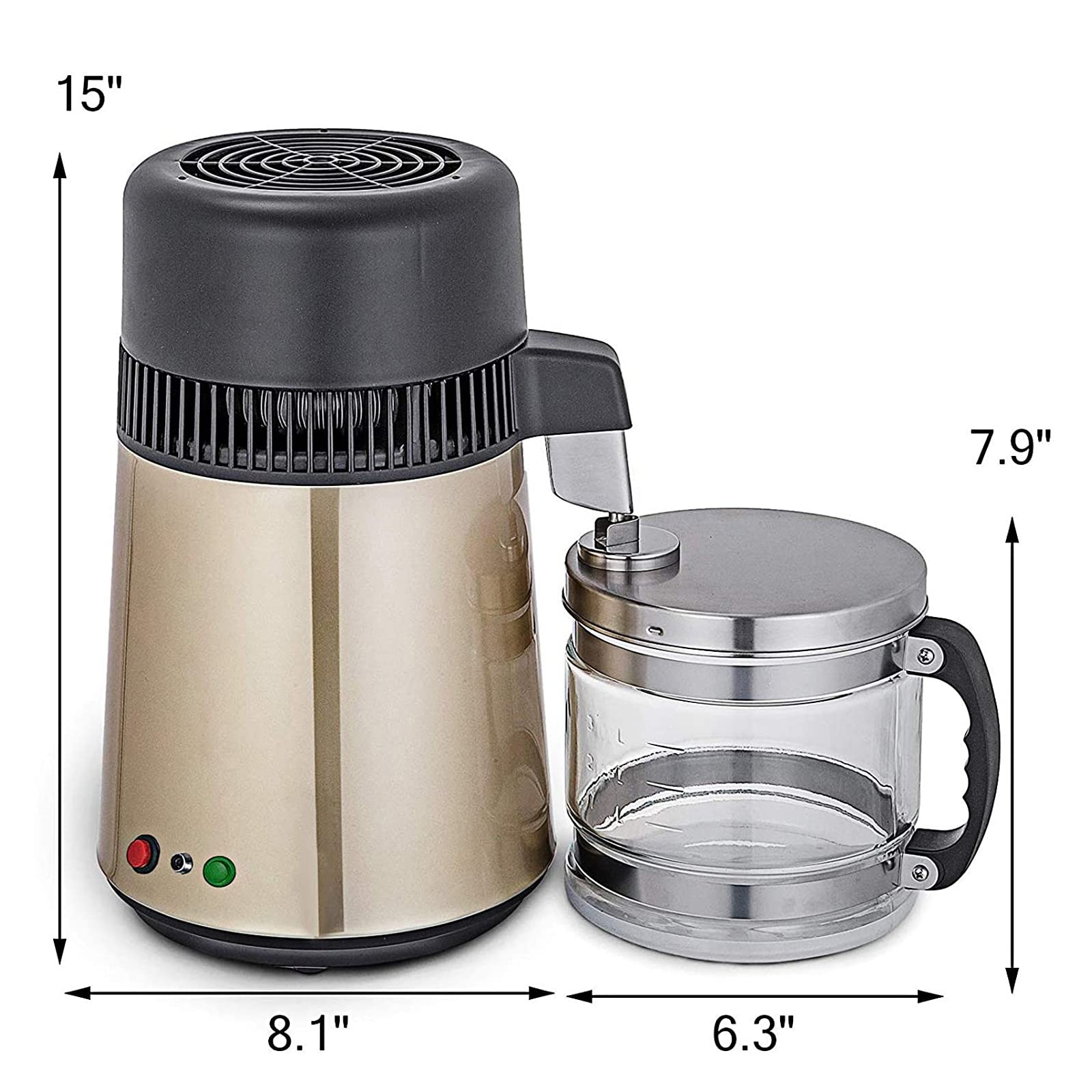**1.1 Gal/4L Countertop Water Distiller - 750W Stainless Steel Purifier with Food-Grade Glass Container & Handle | Pure Water for Home, Office & Emergency Preparedness**