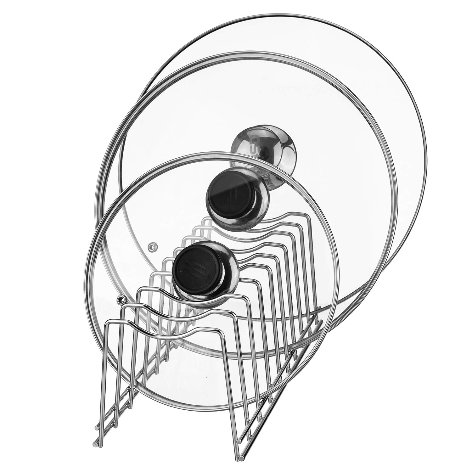 Stainless Steel Kitchen Pot Lid Holder Organizer - Space Saving Rack for Cutting Boards, Bakeware, Reusable Containers & Plates - Perfect for Pantry, Cabinet or Countertop Storage