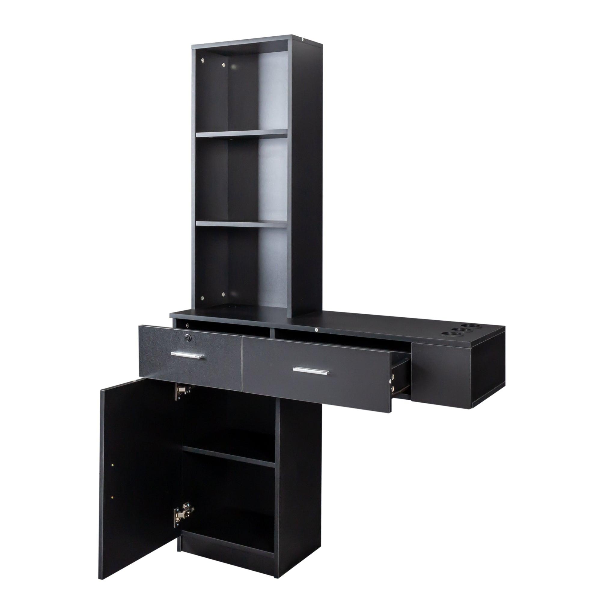 Modern Black Simple Hair Desk with Multi-Layer Storage - Large Capacity Vanity Organizer for Makeup, Jewelry & Hair Accessories | Perfect for Bedroom, Bathroom & Dressing Room