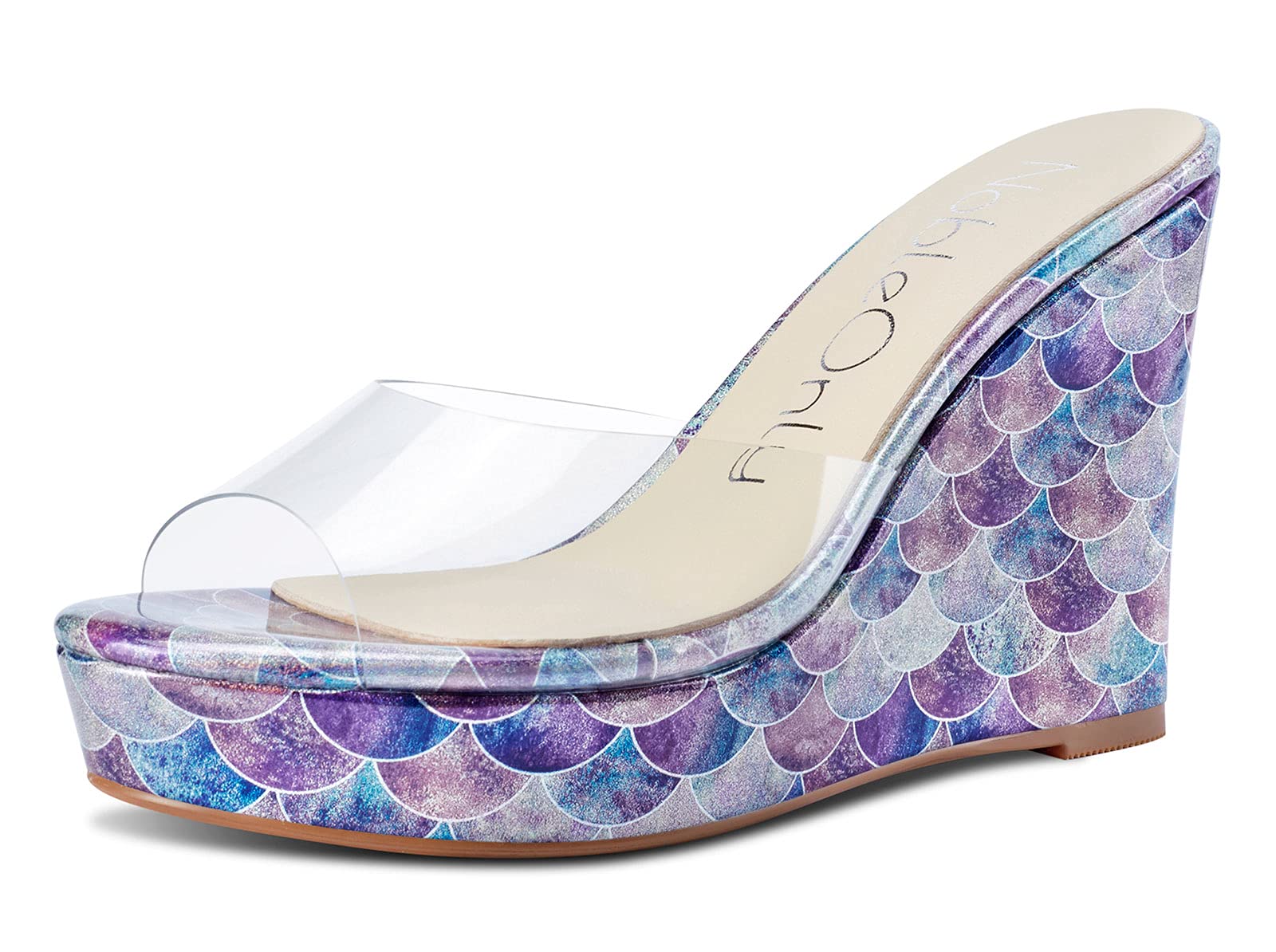 NobleOnly Women's Clear Transparent High Heel Sandals - 10CM Platform Wedge Comfortable Office Shoes with Leather Lining | Slip-On Design for Work, Party & Special Occasions