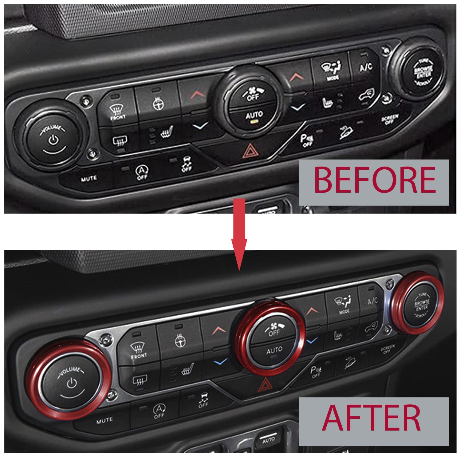 Wrangler JL JLU 2018-2021 AC Switch Knob Cover - Aluminum Alloy Red Interior Accessory for Jeep Wrangler | Perfect for Car Customization & Off-Road Protection