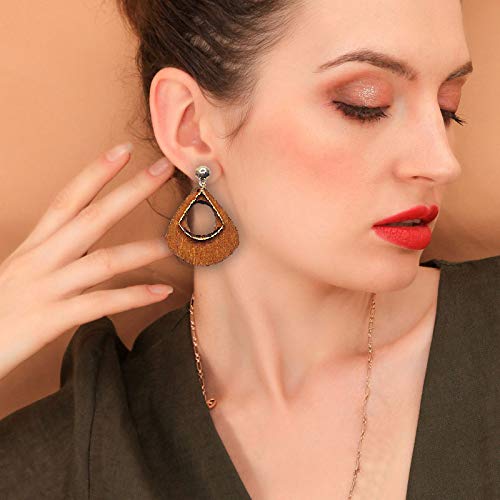Natural Wooden Teardrop Earrings for Women - Lightweight Geometric Drop Dangle Earrings with Stainless Steel Studs | Boho Ethnic Style Wood Earrings for Everyday Wear, Parties & Special Occasions