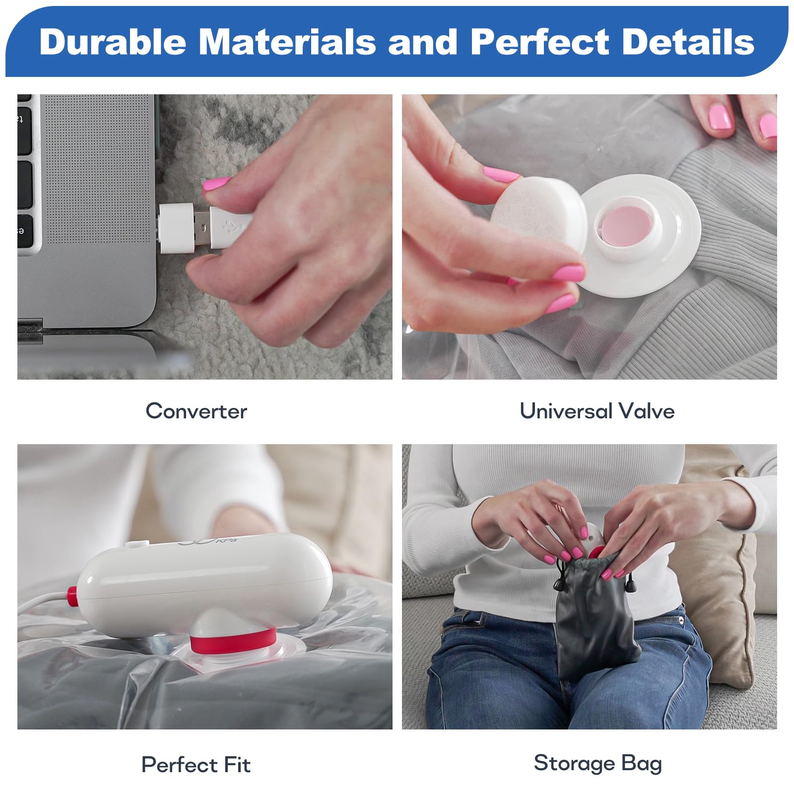 VMstr Travel Vacuum Storage Bags with Electric Pump - 8 Pack Space Saver Bags for Clothes & Bedding | USB Powered Portable Compression Bags for Travel, Moving & Seasonal Storage