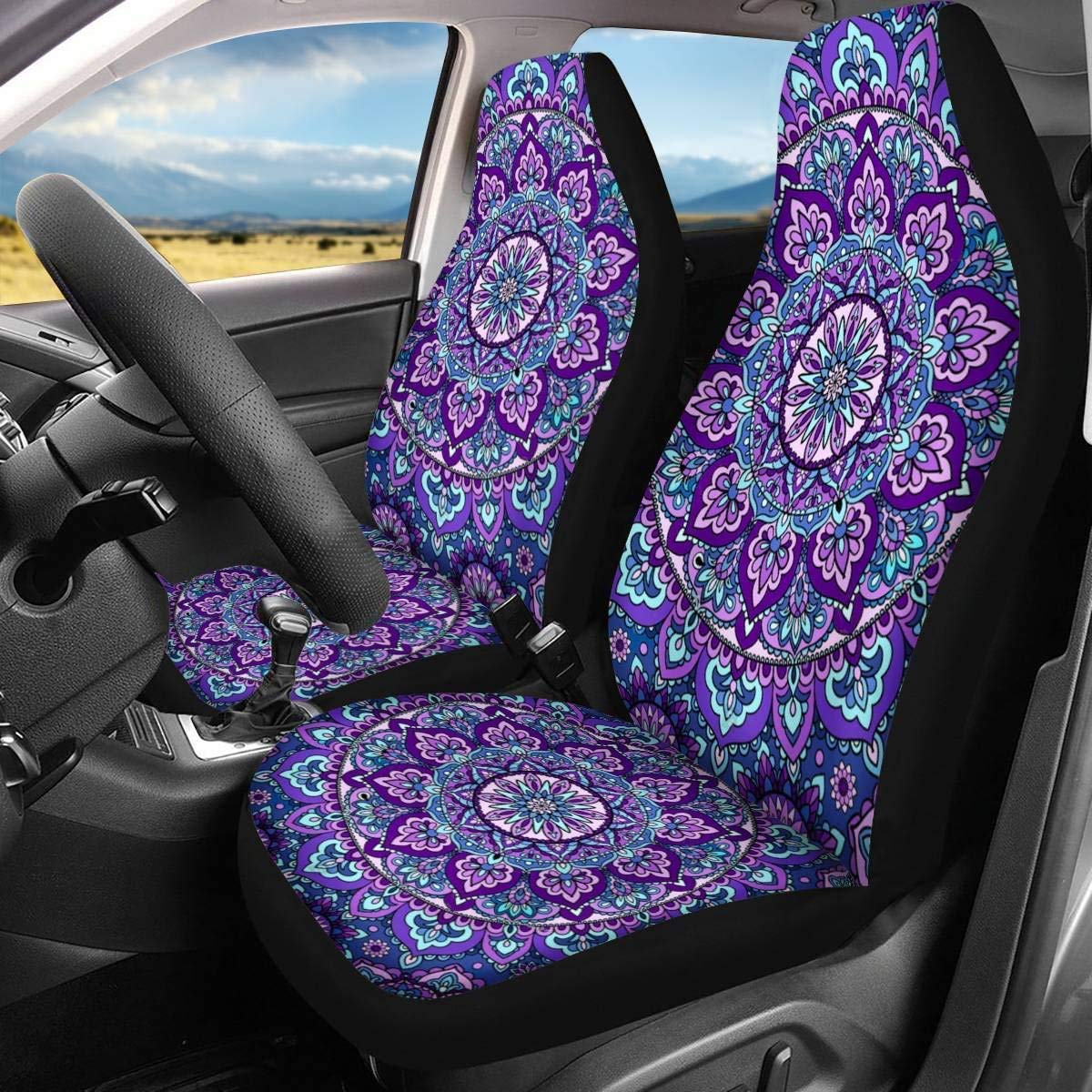Elegant Red Roses Print Car Seat Covers Set for Women - 10-Piece Full Set Includes Steering Wheel Cover, Armrest Cover, Seat Belt Covers & Floor Mats | Perfect for Sedans, SUVs & Daily Commuting