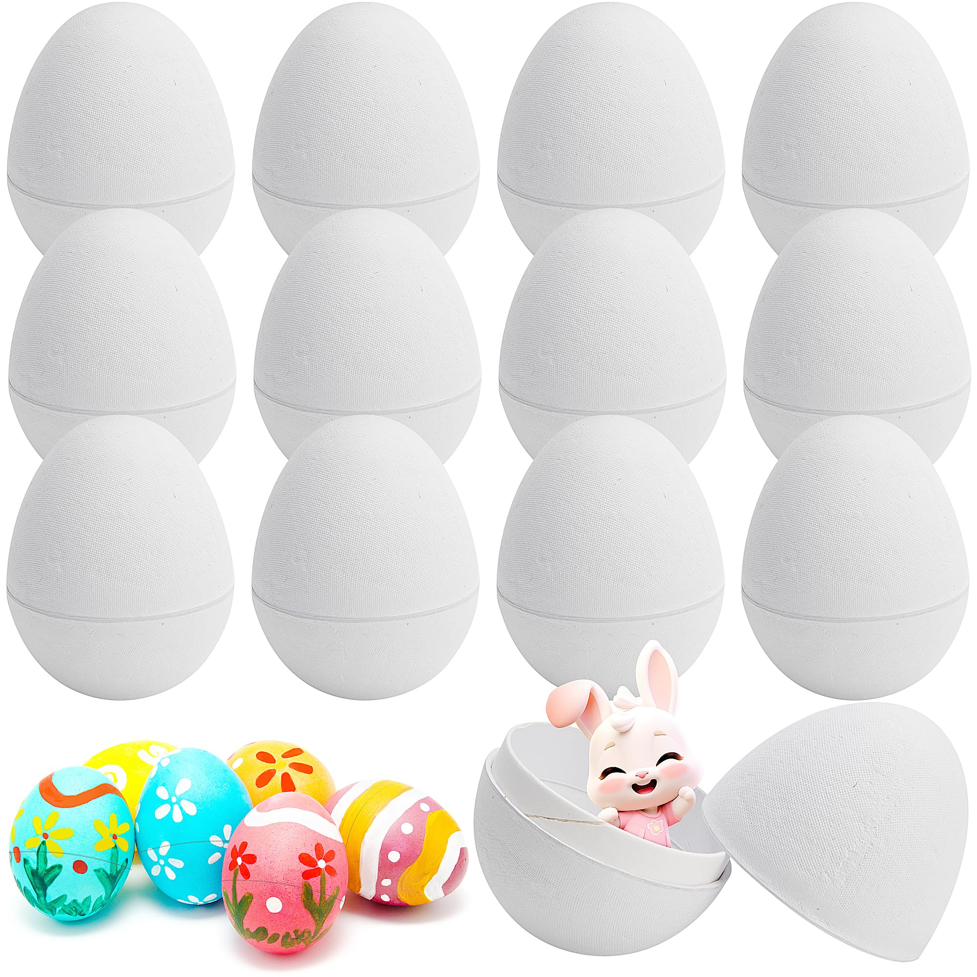 12 Pack DIY Paper Mache Easter Eggs - 3 Inch Blank Craft Eggs for Painting & Decorating | White Fillable Easter Basket Stuffers | Perfect for Easter Hunts, Party Favors & Home Decor Crafts