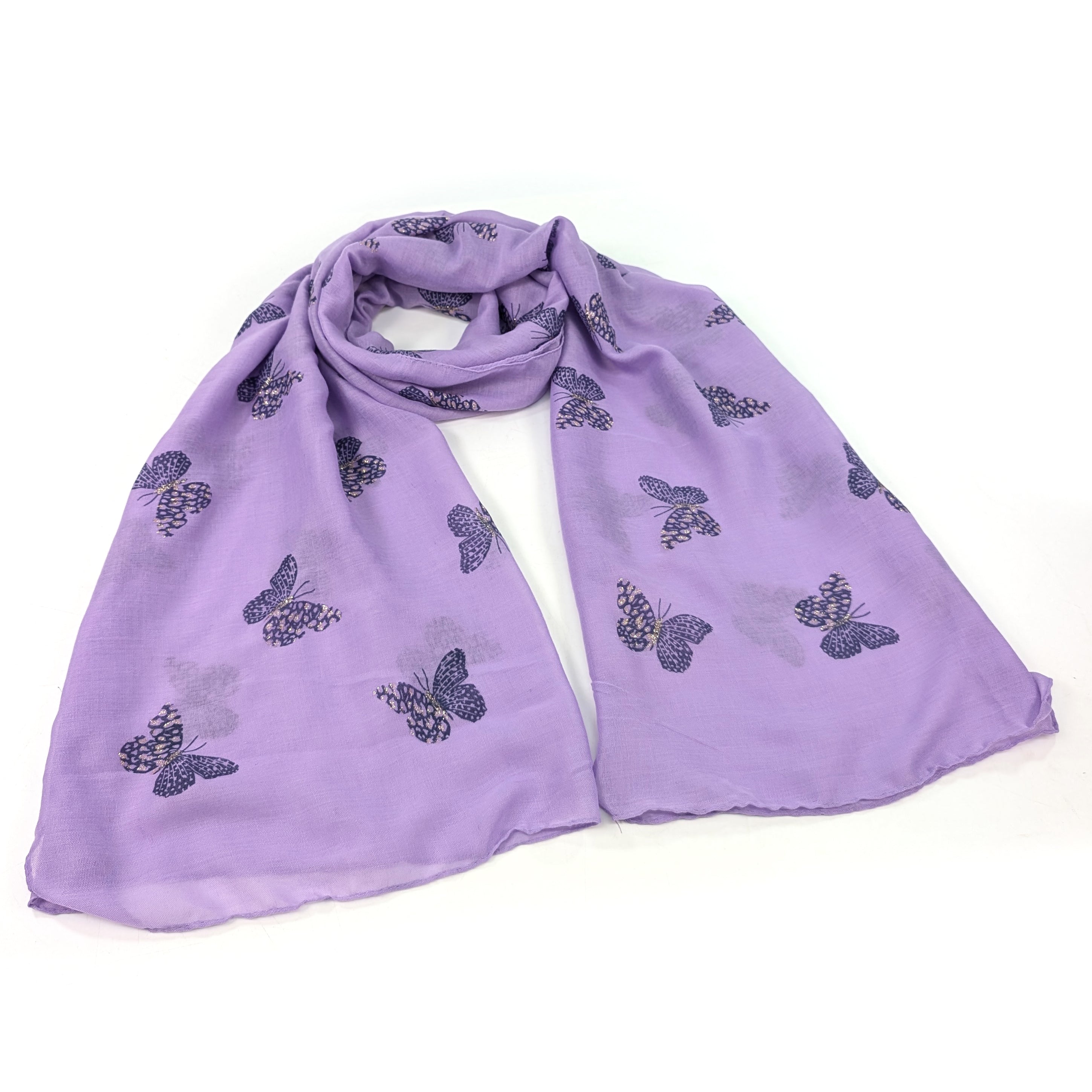 Little Remo Glitter Butterfly Scarf (70x180cm) - Elegant Lilac Shawl for Women, Lightweight Fashion Accessory for Parties, Weddings & Evening Events