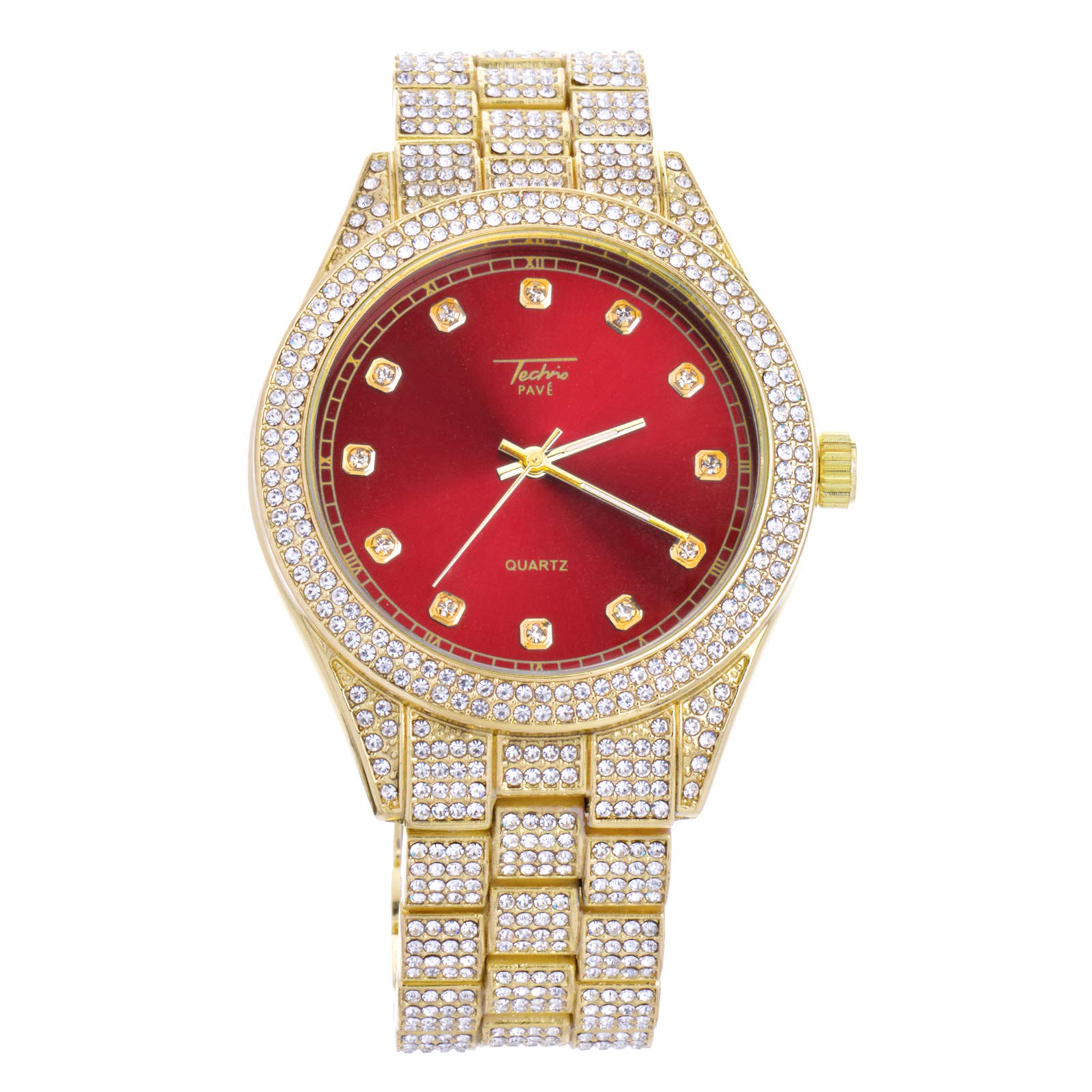 Luxury Techno Pave Men's Gold Plated Iced Out Metal Band Watch WM 9120 G - Perfect for Formal Events, Business Meetings & Special Occasions