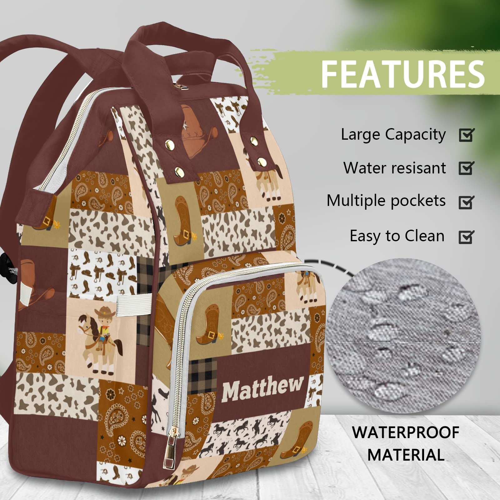 Custom Personalized Diaper Bag Backpack & Tote - Unique Cowboy Quilt Design Baby Shower Gift for New Moms - Perfect for Travel, Daycare & Family Outings