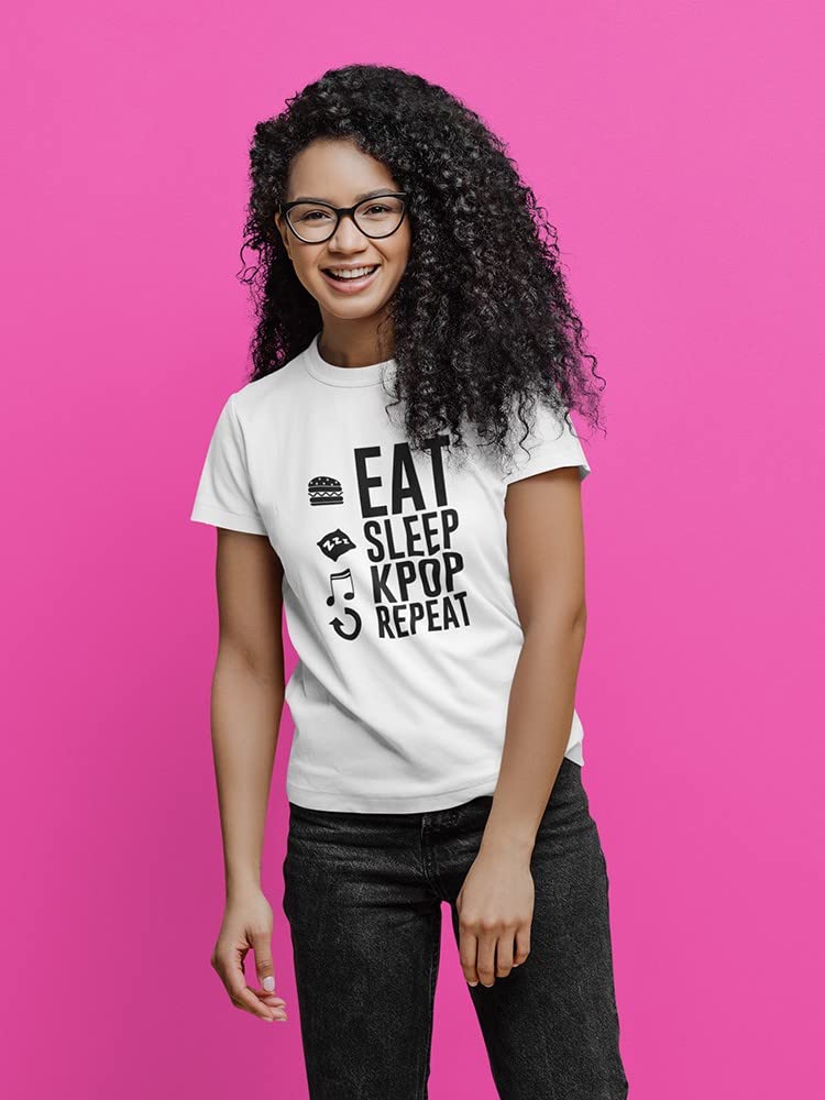 Eat Sleep K Pop Repeat Graphic Women's T-Shirt | Korean Pop Music Fan Tee | Casual Streetwear & Concert Outfit