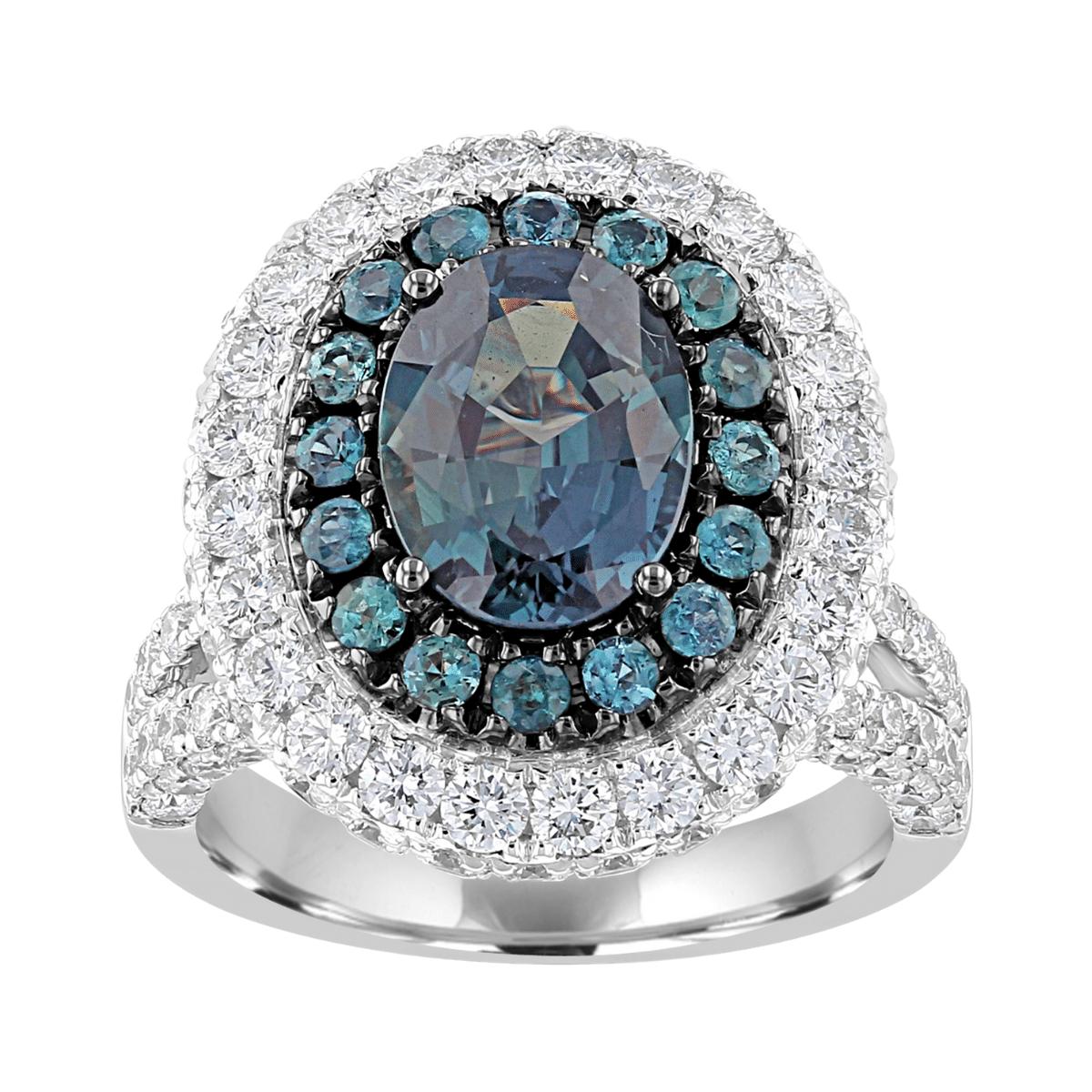 2.95 CTW Alexandrite & 3.07 CTW Diamond Double Halo Ring for Women - Vintage Inspired Engagement Wedding Promise Ring - Perfect for Anniversary, Proposal & Special Occasions