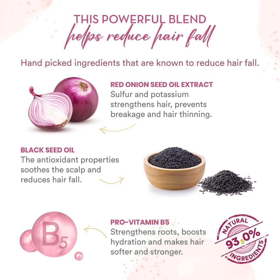 VEBIX PROFESSIONAL Red Onion Black Seed Shampoo with Red Onion Seed Oil Extract, Black Seed Oil & Pro-Vitamin B5 | Hair Loss Control & Scalp Care | Sulfate & Paraben Free | 300ml | For Thicker, Healthier Hair at Home & Salon Use