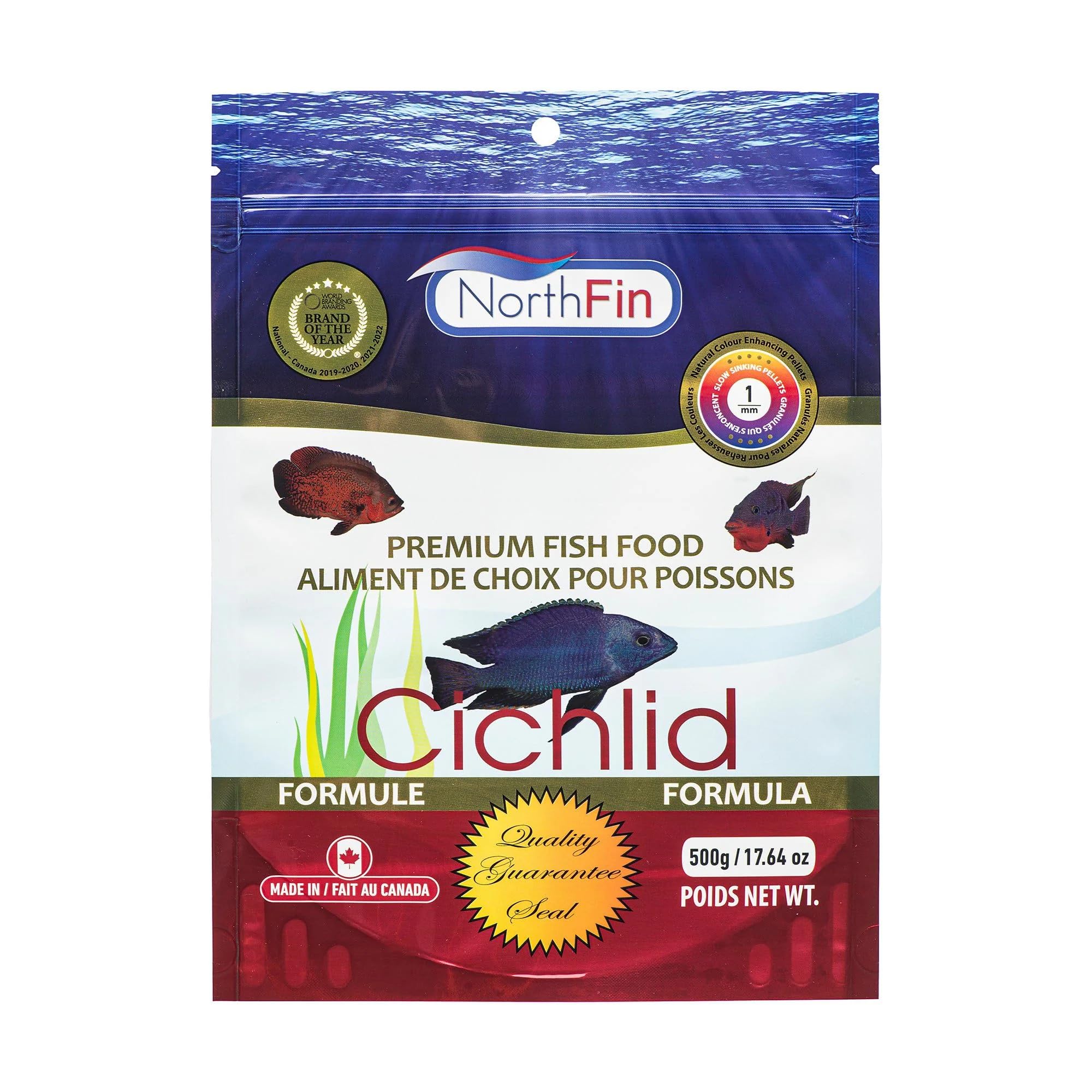 Northfin Cichlid Formula Fish Food – Slow Sinking Pellets for Cichlids (1mm, 500g) | Premium High-Protein, All-Natural Cichlid Diet to Enhance Color & Growth – No Fillers, No Hormones, Made in Canada | Ideal for African Cichlids, Discus & Tropical Fish in Home Aquariums & Fish Tanks
