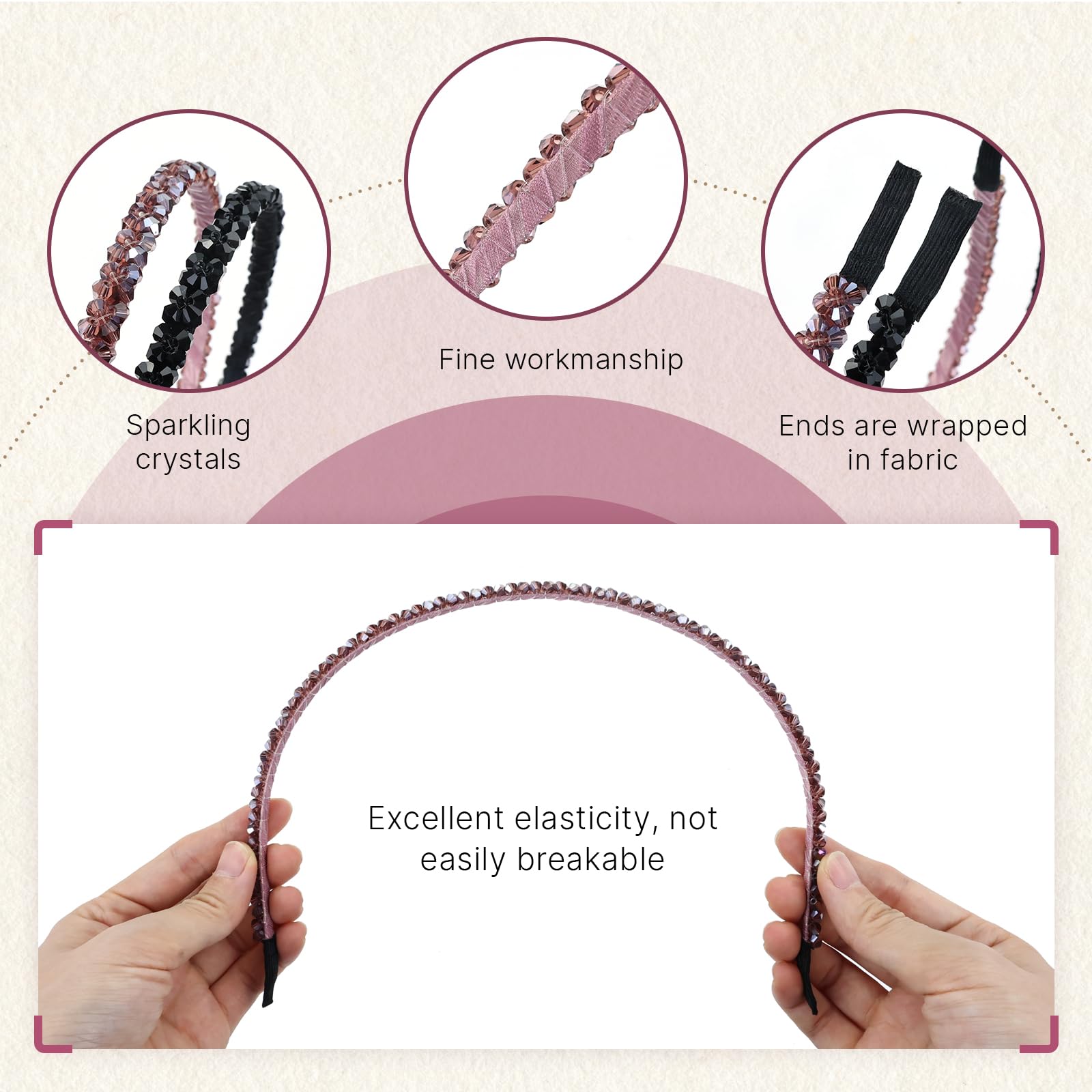 7-Piece Glitter Double Row Crystal Headbands Set - Sparkling Hair Hoops for Women & Girls - Perfect for Parties, Weddings, and Special Occasions