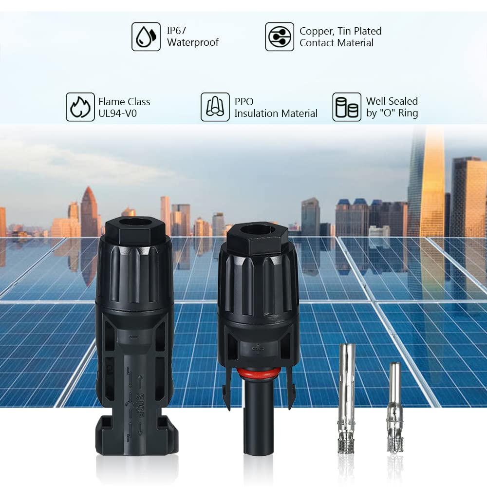 EXCLUZO 10 Pairs Solar Panel Connectors - MC4 Male & Female Waterproof Connectors with Spanner Tool for Solar Energy Systems - Perfect for RV, Off-Grid, and Home Solar Panel Installations