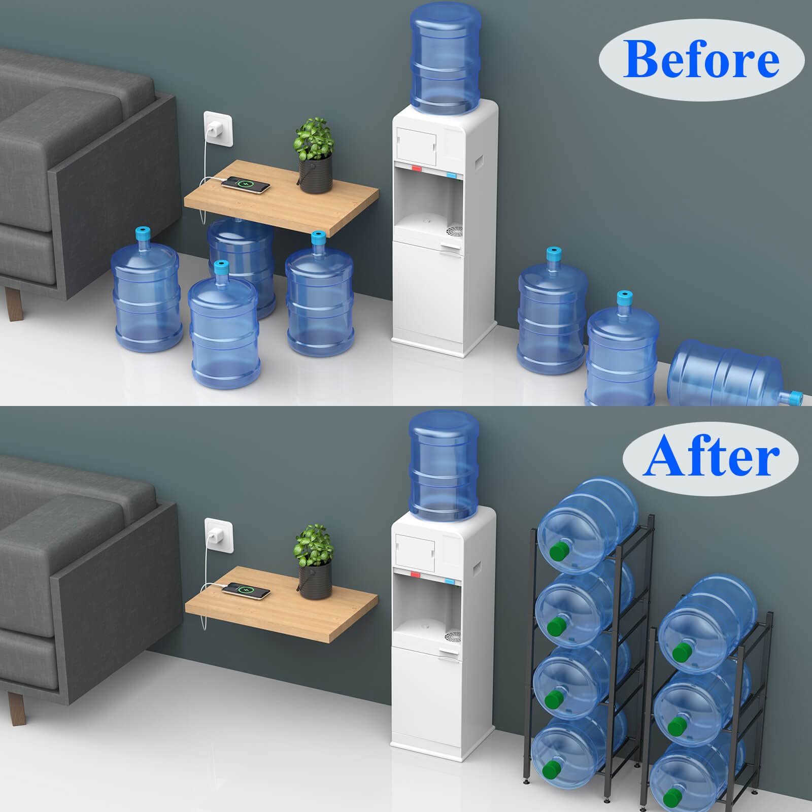 5 Gallon Water Jug Holder Stand - 3-Tier Storage Organizer for Water Cooler Bottles | Durable Rack for Home, Kitchen, Office & Pantry | Perfect for Water Dispenser Organization & Space Saving