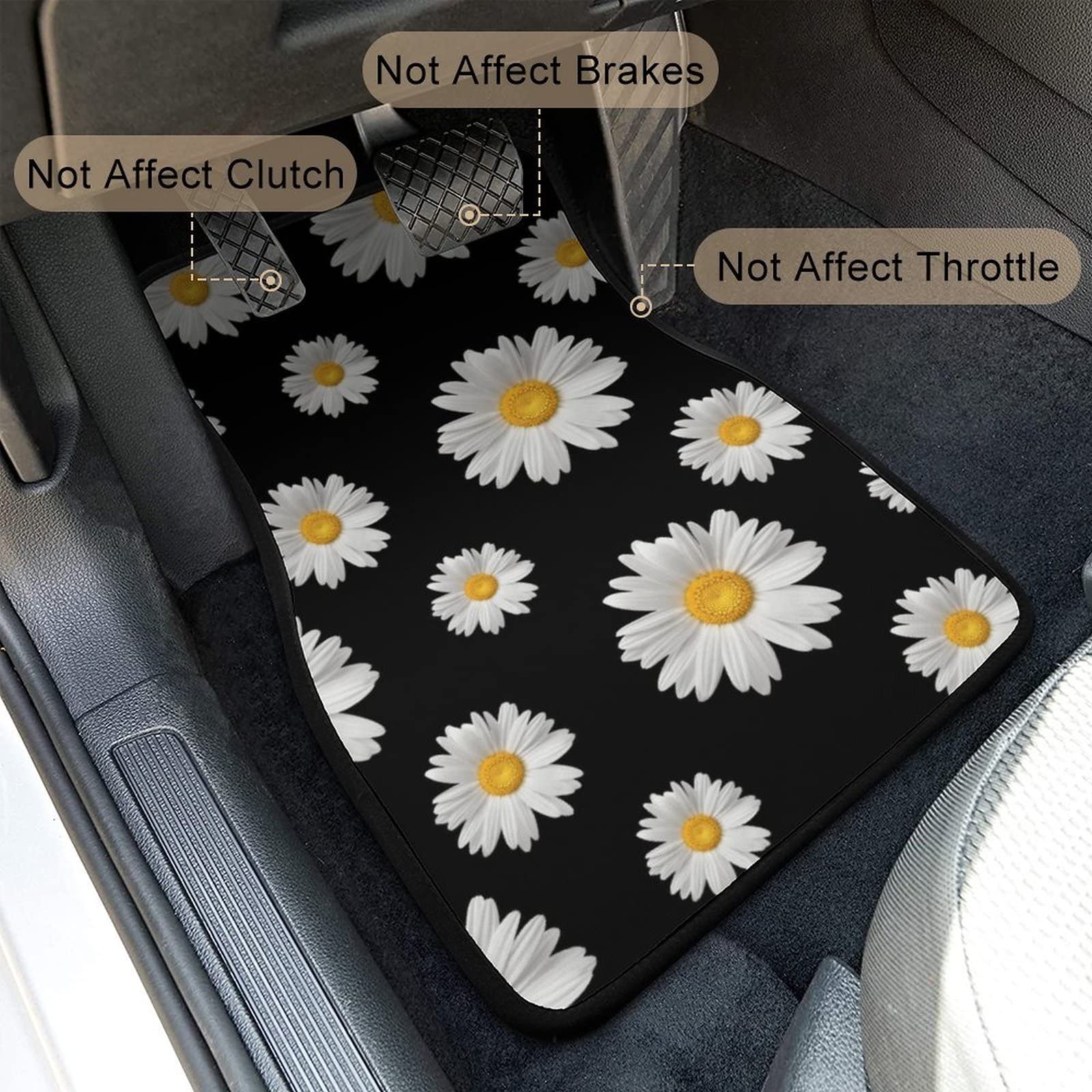 Daisy Print Car Floor Mats Set of 4 - Non-Slip Floral Design Auto Accessories for Cars, SUVs, Vans & Trucks | Perfect for Everyday Commute, Road Trips & Protecting Your Vehicle Interior