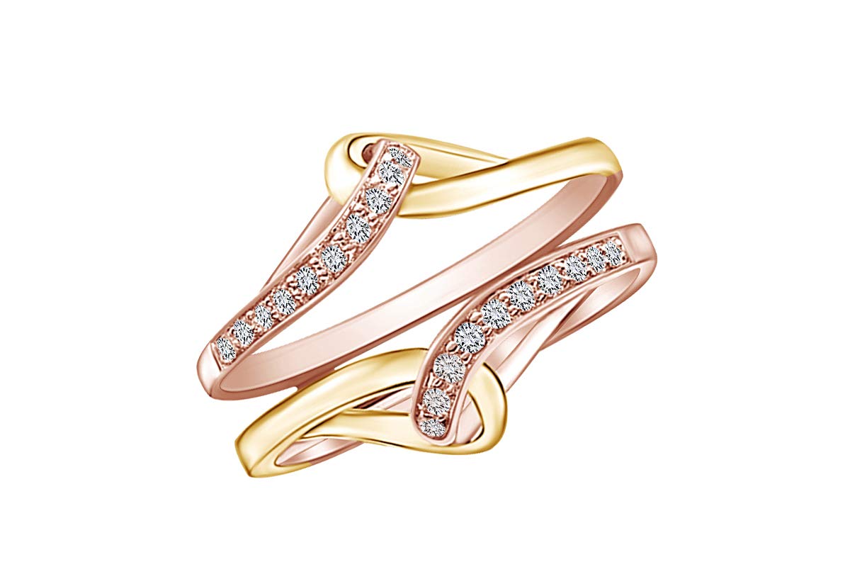 1/5 Carat Natural Diamond Two-Tone Wedding Band Ring Guard Enhancer in 14k Gold Over Sterling Silver (I-J Color, I2-I3 Clarity) – Perfect for Bridal Jewelry, Anniversary Gifts & Special Occasions