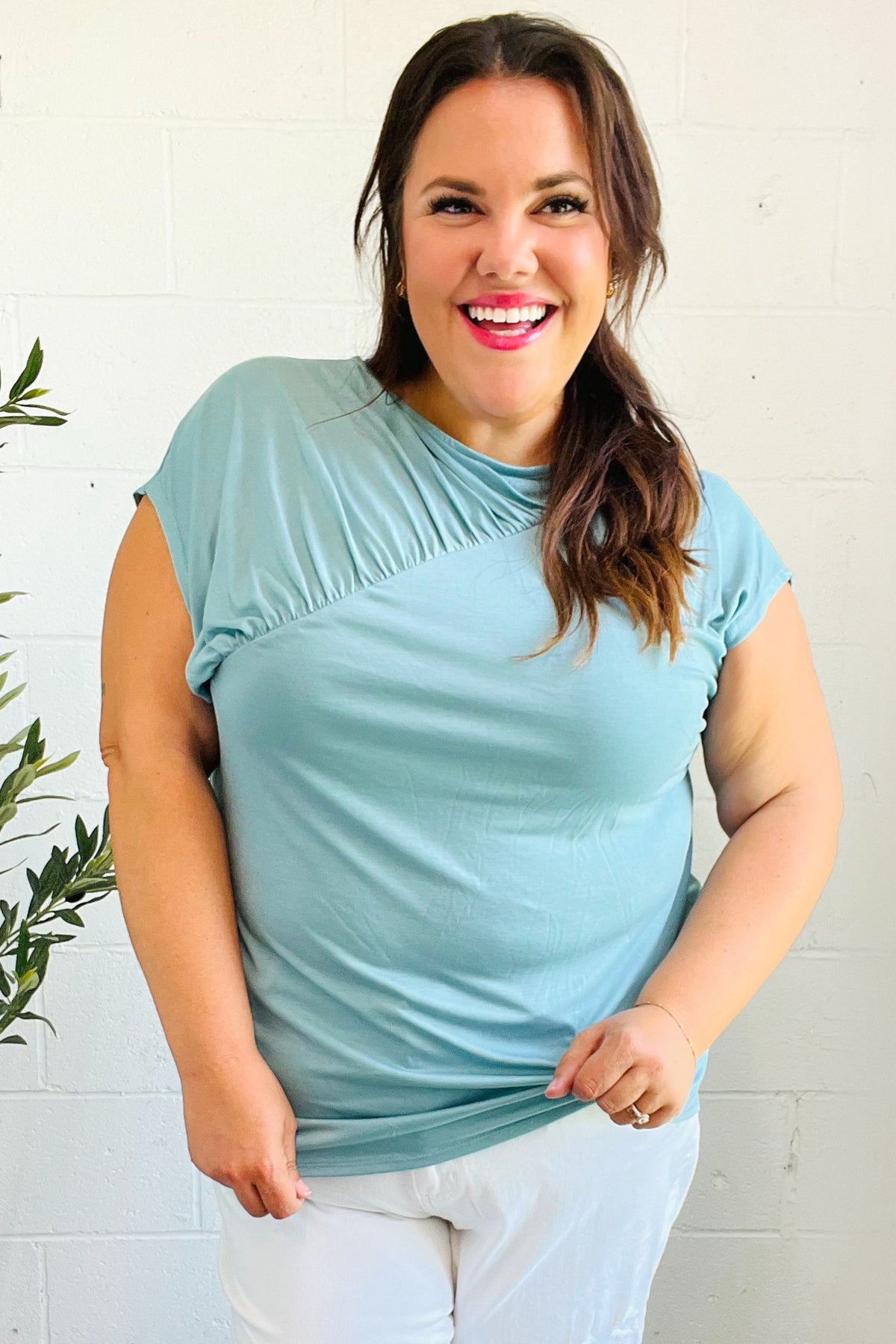Stylish Aqua Blue Asymmetrical Ruffle Drop Shoulder Modal Blouse for Women | Comfortable & Breathable Summer Top | Perfect for Casual Outings, Beach Vacations & Date Nights