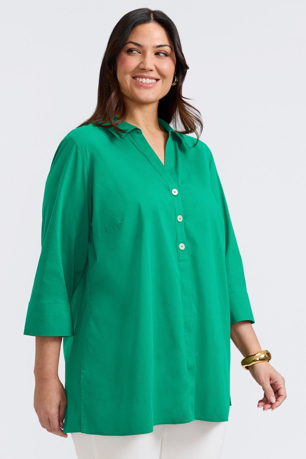 Pamela Plus No Iron Stretch 3/4 Sleeve Tunic Top for Women - Wrinkle-Free Comfort Fit Blouse for Work, Travel & Casual Wear