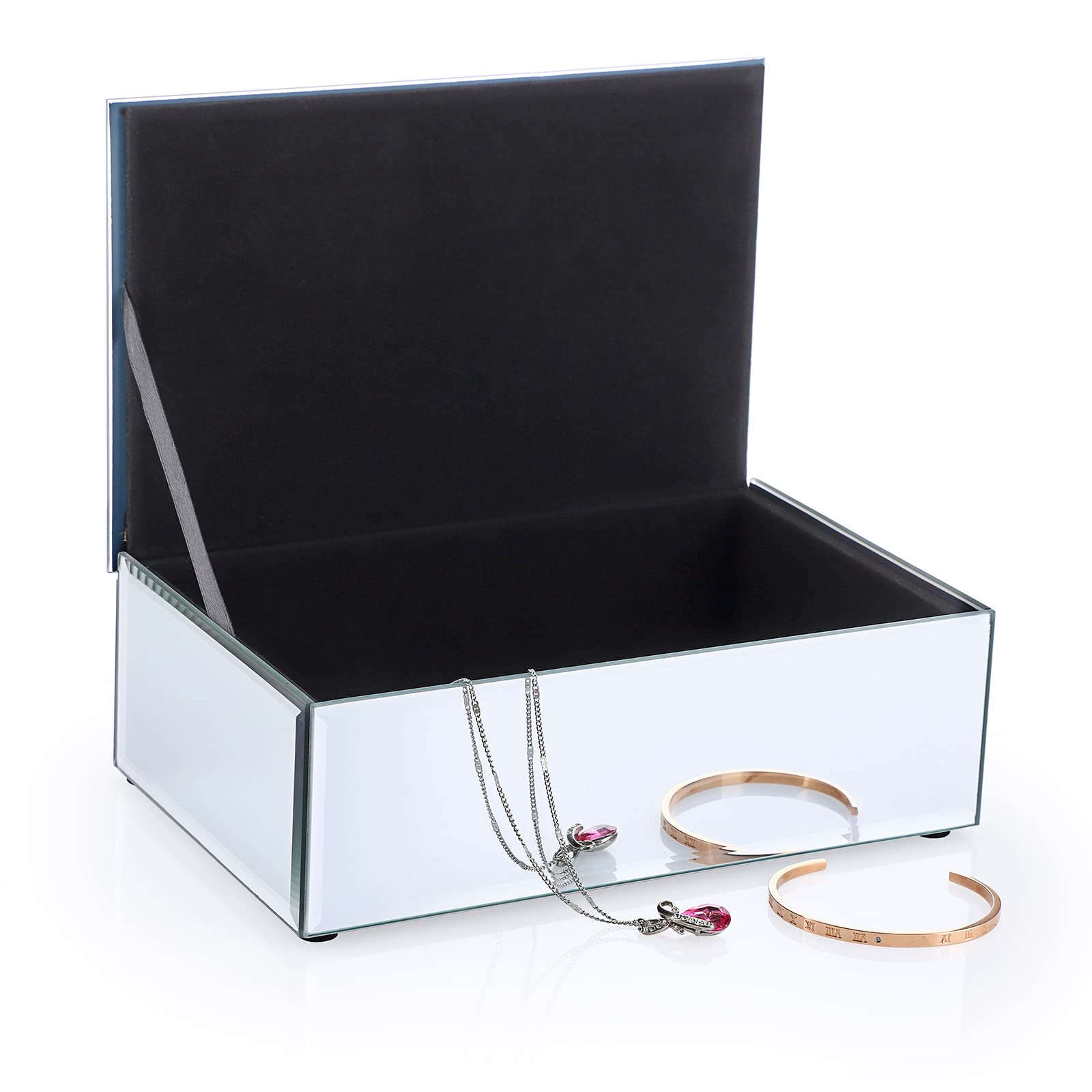 ELLDOO Luxury Jewelry Box with Glass Mirror & Crushed Diamond Surface - Elegant Storage Organizer for Earrings, Rings, Necklaces, Bracelets & Watches - Perfect for Vanity, Dresser, Bedroom Decor & Gift Giving