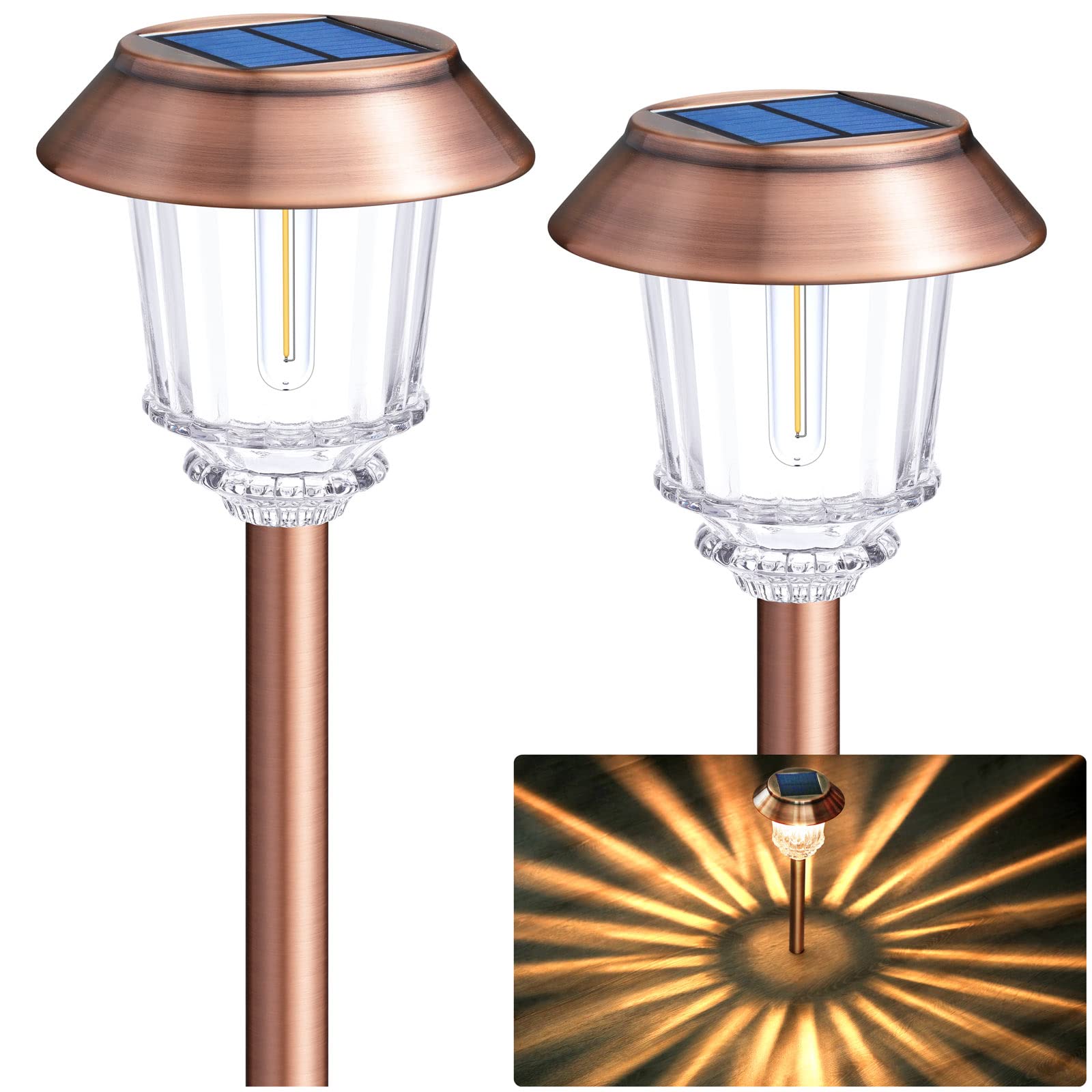 DenicMic Solar Garden Lights Outdoor - 2 Pack Waterproof Stainless Steel Pathway Lighting for Yard, Patio, Lawn, Walkway (12-40 Lumens) | Super Bright Solar Powered Landscape Lights for Garden Decor & Nighttime Safety
