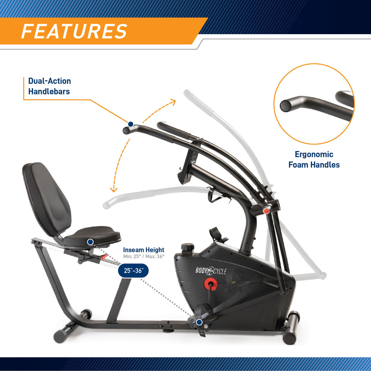 Marcy JX-7301 Dual Action Recumbent Exercise Bike for Home Gym - Full Body Workout Machine with Adjustable Resistance | Ideal for Cardio Training, Physical Therapy & Low-Impact Fitness