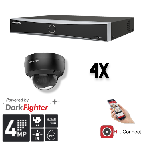 4MP Dome Security Camera Set with Recorder & Cables - 4 Pack for Home & Business Surveillance