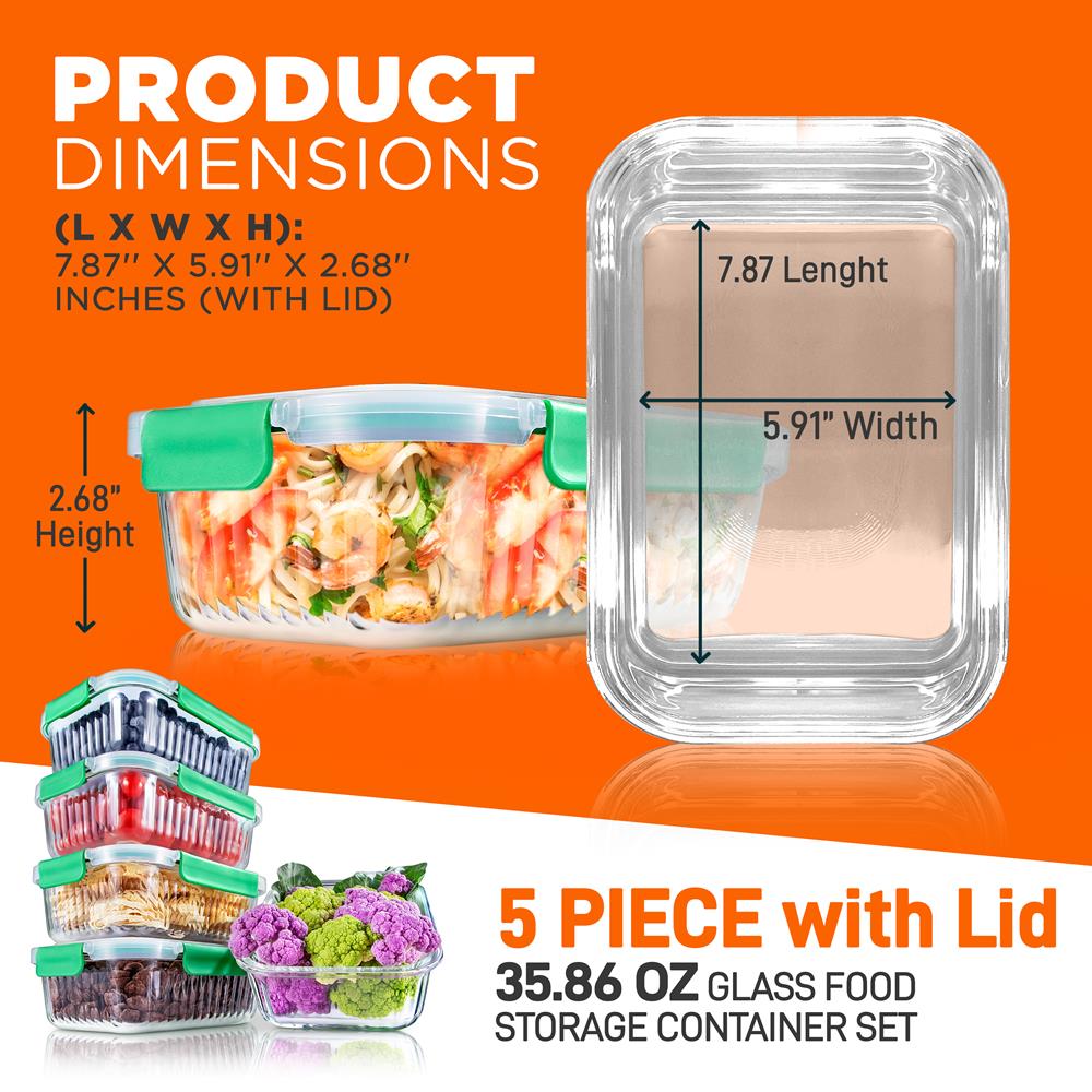 Premium High Borosilicate Glass Food Storage Containers - Airtight, Microwave & Oven Safe, BPA-Free - Perfect for Meal Prep, Leftovers & Kitchen Organization