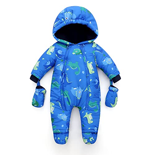 Balipig Baby Fleece Romper Jumpsuit - Winter Snowsuit with Gloves for Boys 18-24 Months | Warm Blue Overalls for Cold Weather & Outdoor Play
