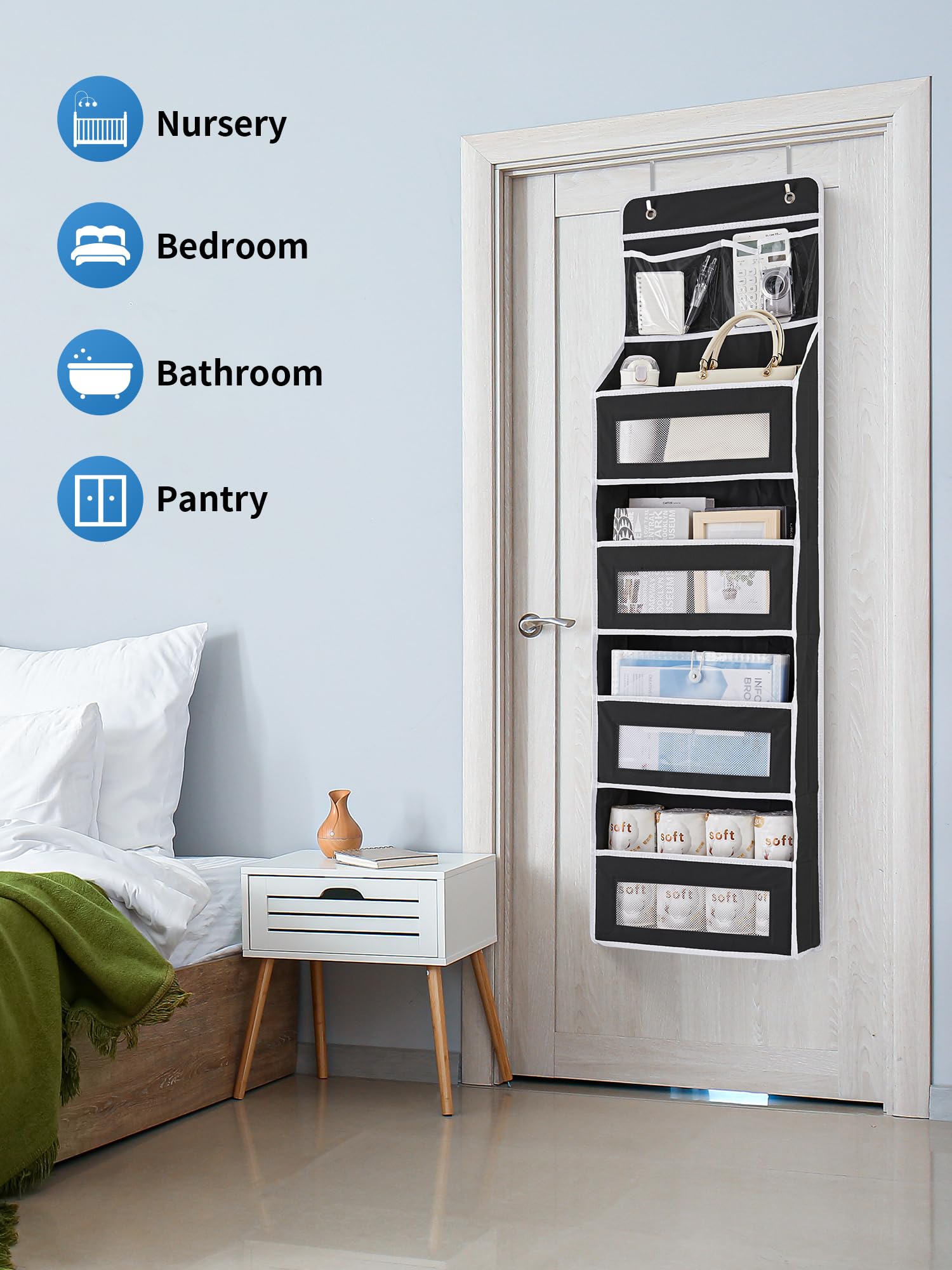 JARLINK 5-Tier Over The Door Organizer with Clear Pockets - Heavy Duty Hanging Storage Shelf for Bedroom, Bathroom, Nursery & Pantry - Holds 50 lbs - Perfect for Toys, Diapers, Clothes & Household Items