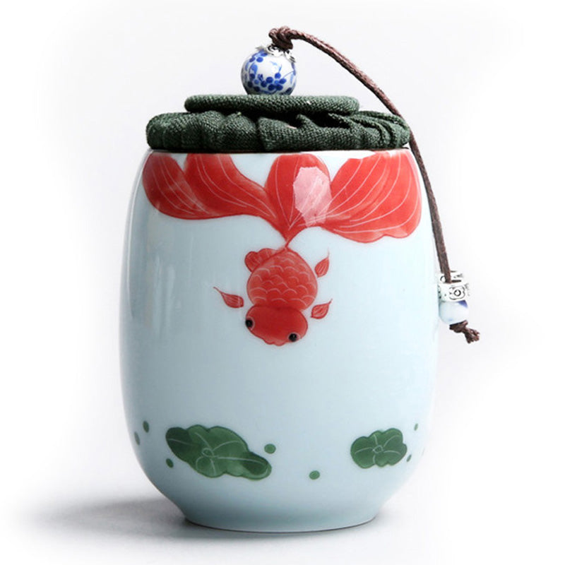 Premium Japanese Porcelain Lotus Tea Caddy - Handcrafted Ceramic Tea Storage Container for Loose Leaf Tea - Perfect for Tea Ceremonies, Home Decor & Gift Giving