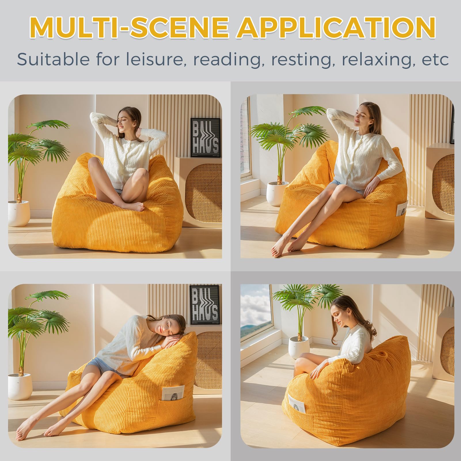MAXYOYO Bean Bag Chair with Handle - Soft Floor Sofa for Adults, Kids & Teens - Comfortable Gaming, Reading & Relaxing Accent Chair with Pocket - Perfect for Living Room, Bedroom & Dorm