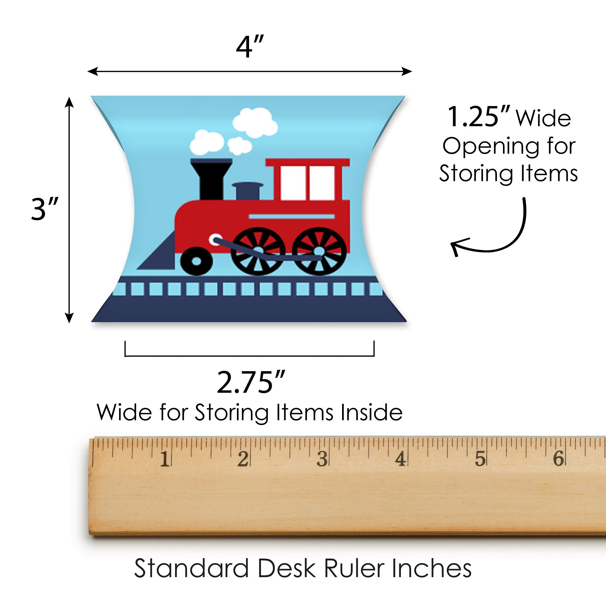 Big Dot of Happiness Railroad Party Crossing Favor Gift Boxes - Set of 20 Steam Train Themed Petite Pillow Boxes for Birthday Parties, Baby Showers & Special Events - Perfect for Train-Themed Decorations & Party Favors