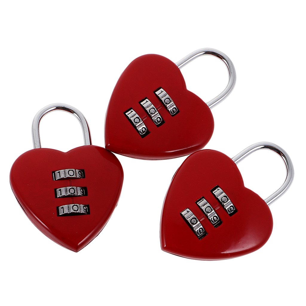 3-Piece Heart-Shaped Resettable Combination Padlock Set - Secure Travel Luggage, Gym Lockers & School Lockers - Cute & Durable for Backpacks, Suitcases & Storage