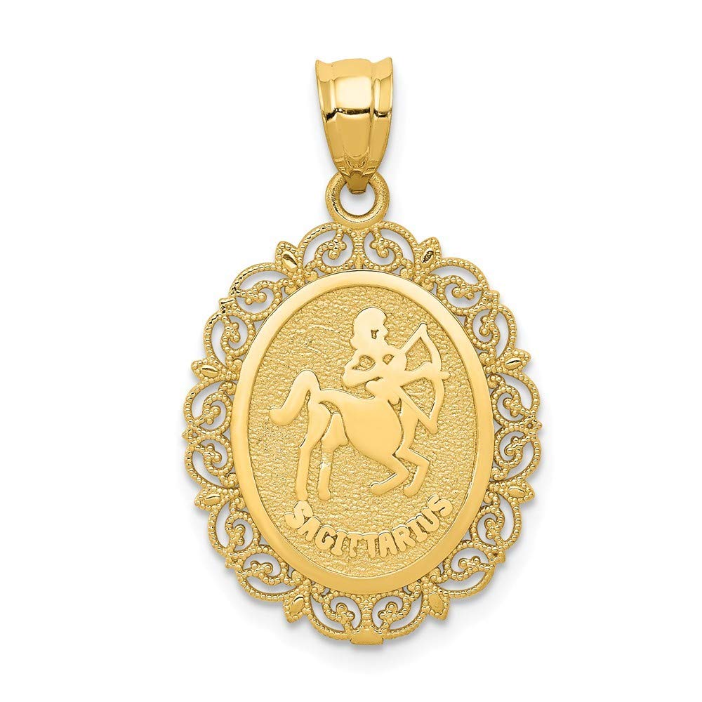 14K Yellow Gold Sagittarius Zodiac Pendant Necklace for Women - Textured Back, Solid Satin & Polished Finish - Perfect Birthday Gift, Anniversary Present & Everyday Jewelry