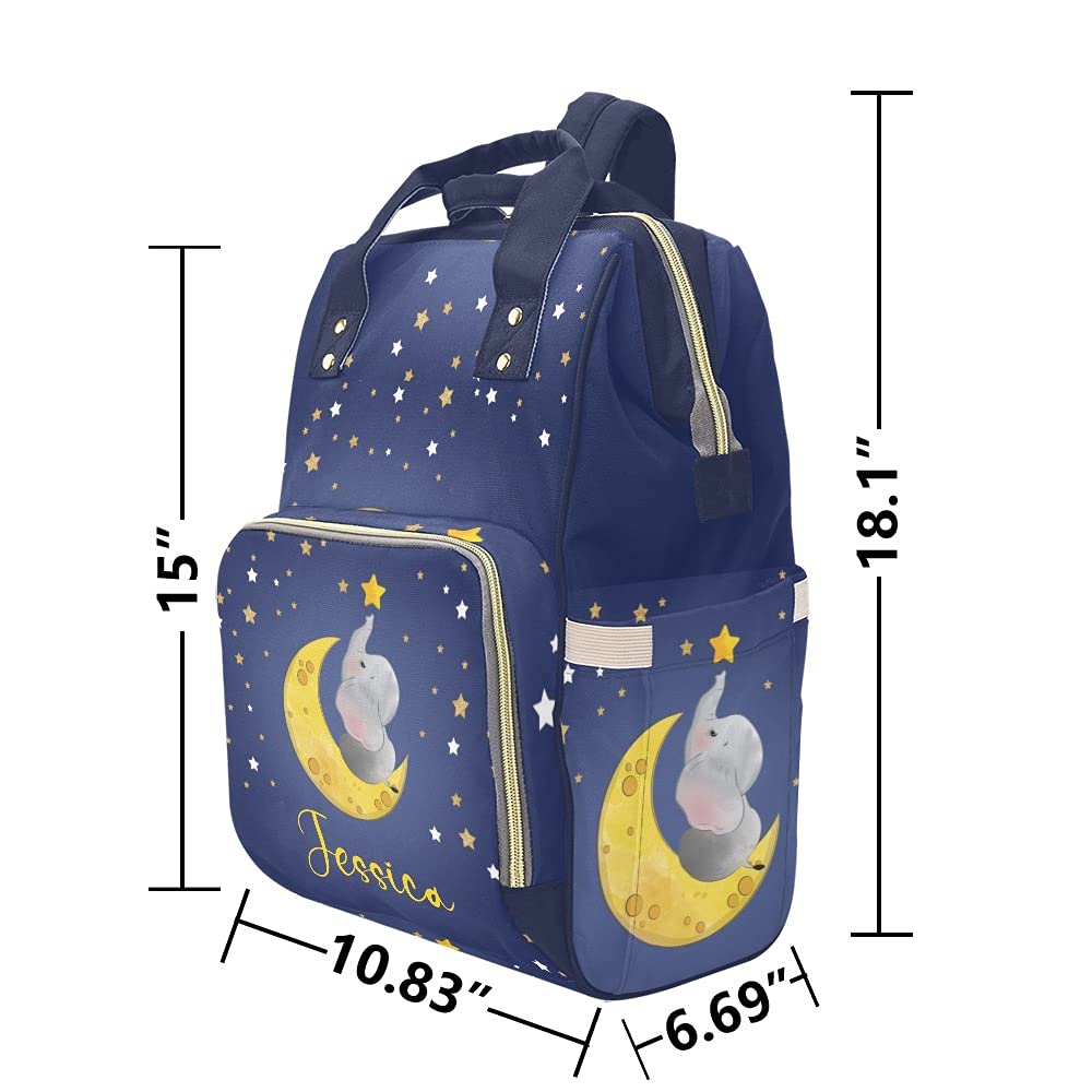 **Personalized Moon Star Elephant Diaper Backpack – Waterproof Baby Nursing & Travel Tote Bag for Moms – Perfect for Daycare, Outings & Baby Showers**