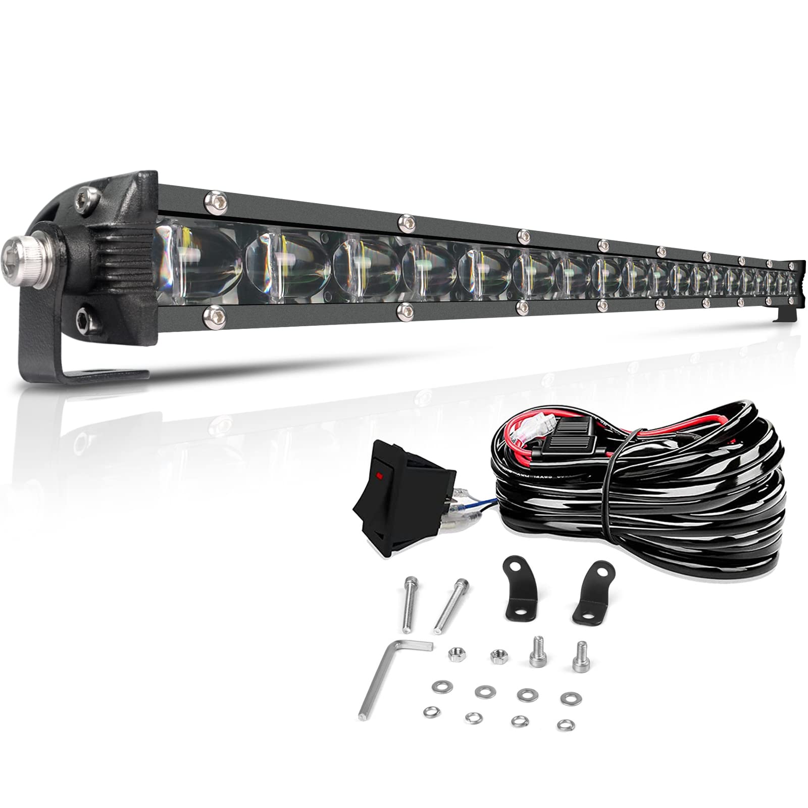 19-Inch Single-Row LED Light Bar - Slim Offroad Driving Lights with 6D Reflectors (Combo Beam) for Trucks, Cars, SUVs, ATVs, UTVs & Boats | Perfect for Off-Roading, Camping & Night Driving Adventures