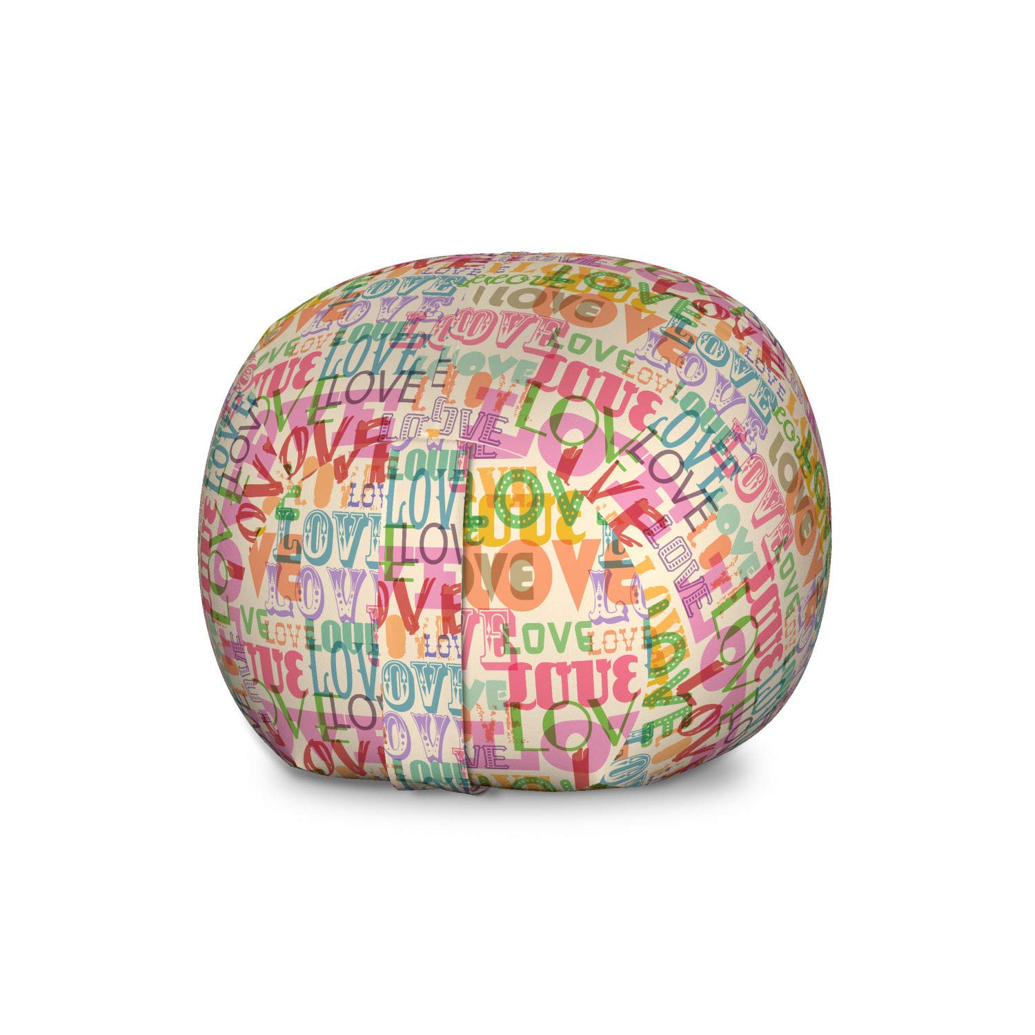 Ambesonne Love Themed Storage Toy Bag Chair - Colorful Romance Typography for Marriage & Engagement - Large Washable Stuffed Animal Organizer - Multicolor | Perfect for Kids' Room, Nursery, Playroom & Home Decor