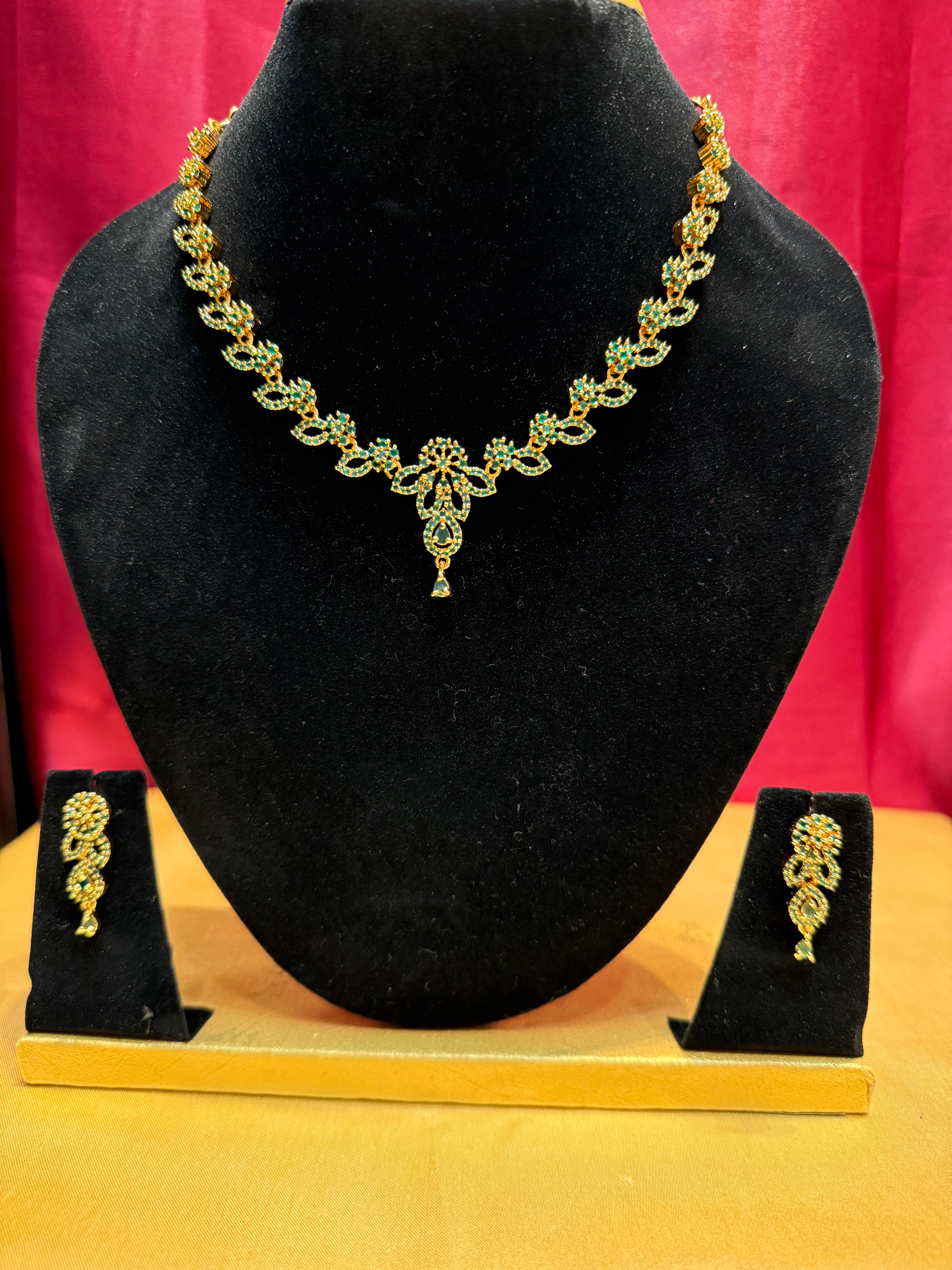 Elegant Green Stone Studded Gold Plated Necklace & Earrings Set for Women - Perfect for Parties, Weddings & Special Occasions