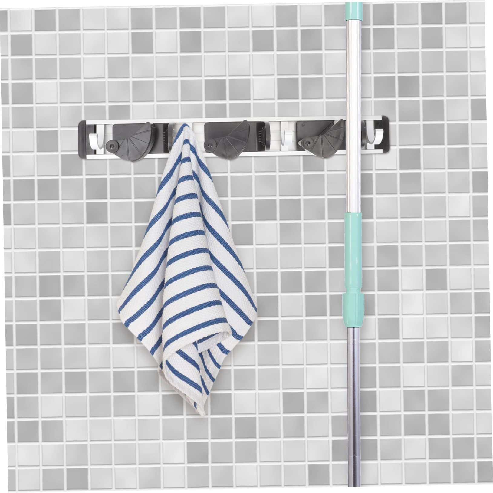 OKUMEYR 4-Piece Wall Mounted Mop Holder Organizer - Heavy Duty Utility Storage Rack for Garage, Garden & Home Cleaning Tools - Space Saving Solution for Brooms, Mops & Cleaning Supplies