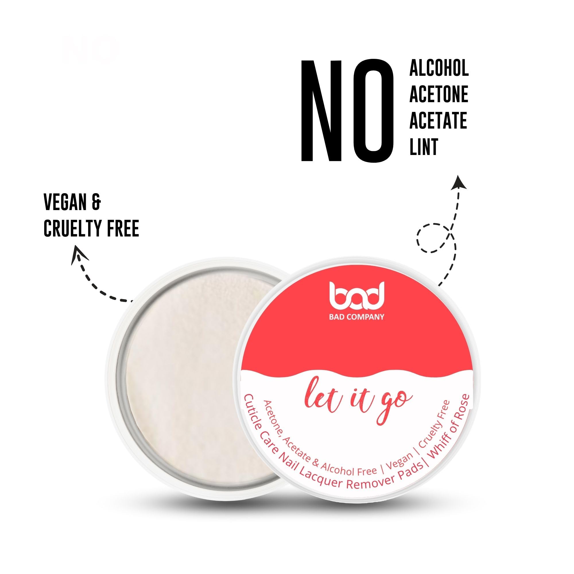 BAD COMPANY Nail Polish Remover Wipes - Rose Scented | Alcohol-Free, Acetone-Free, Gentle Formula with Olive Oil, Aloe Vera & Vitamin E | 30 Count | Perfect for Travel, Manicures & At-Home Nail Care